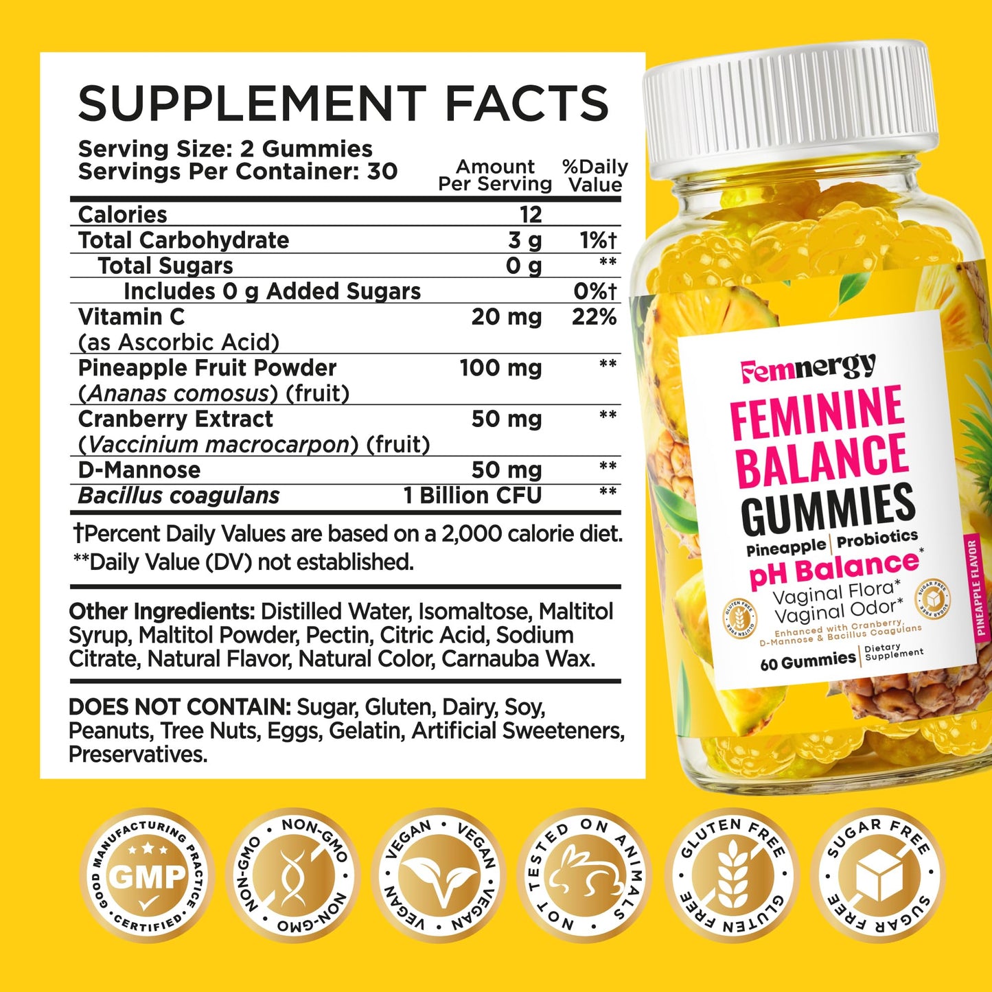Femnergy Feminine Balance Probiotic Gummies for Women, 60 Count