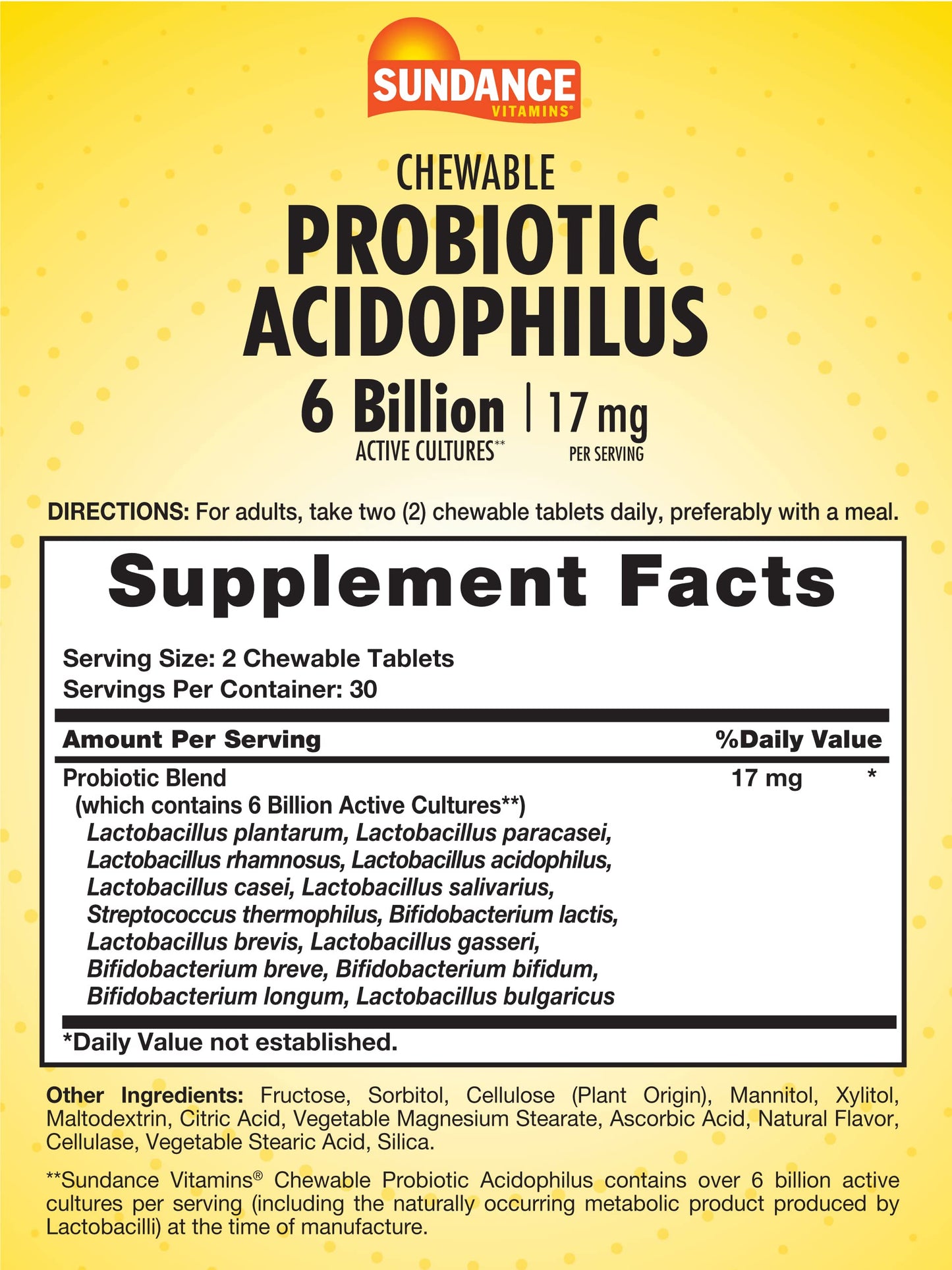 Sundance Probiotic Acidophilus Chewable Tablet, 60 Count