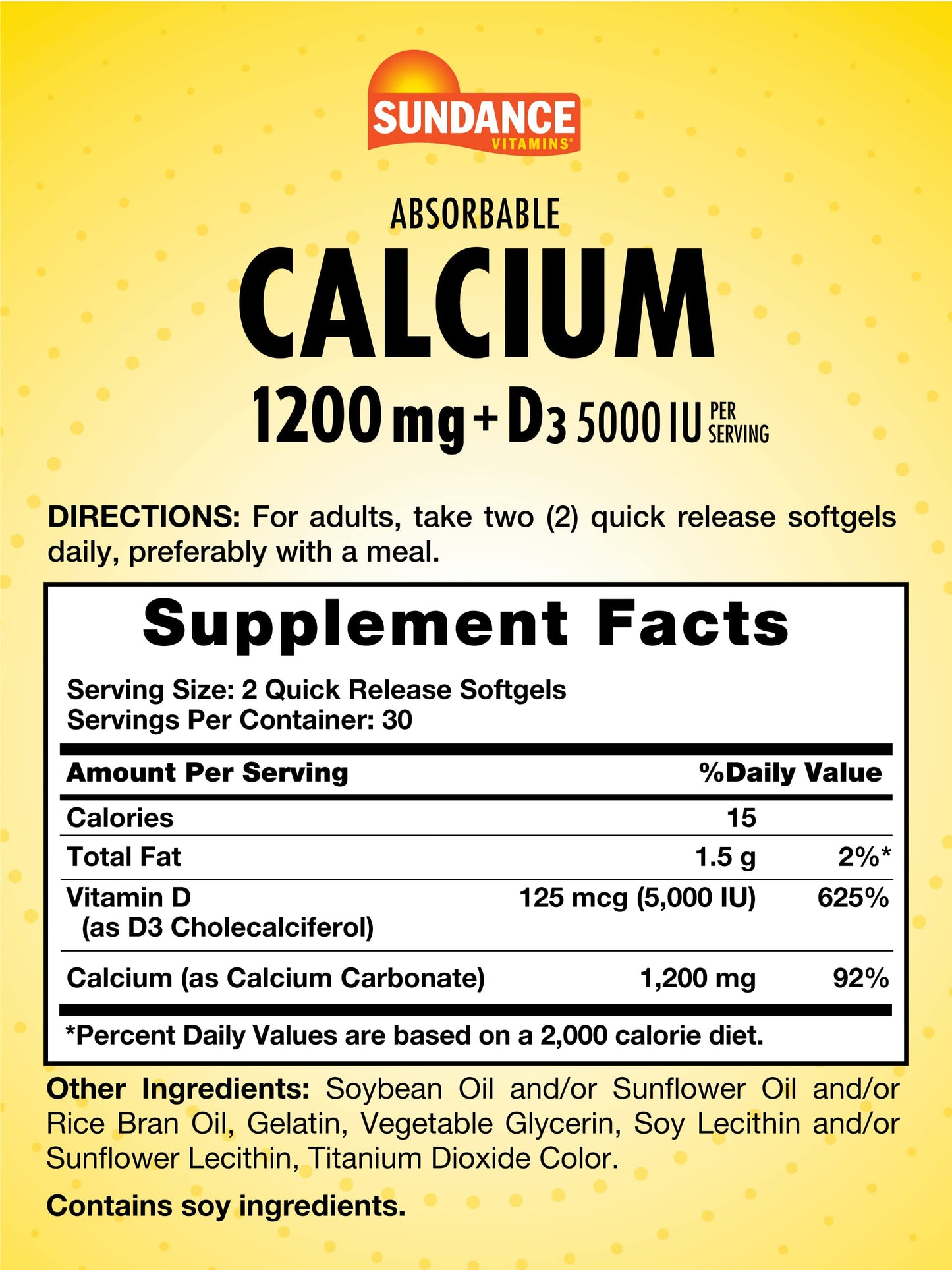 Sundance Calcium 1200 mg with Vitamin D3 5000 IU Softgels 60 Count