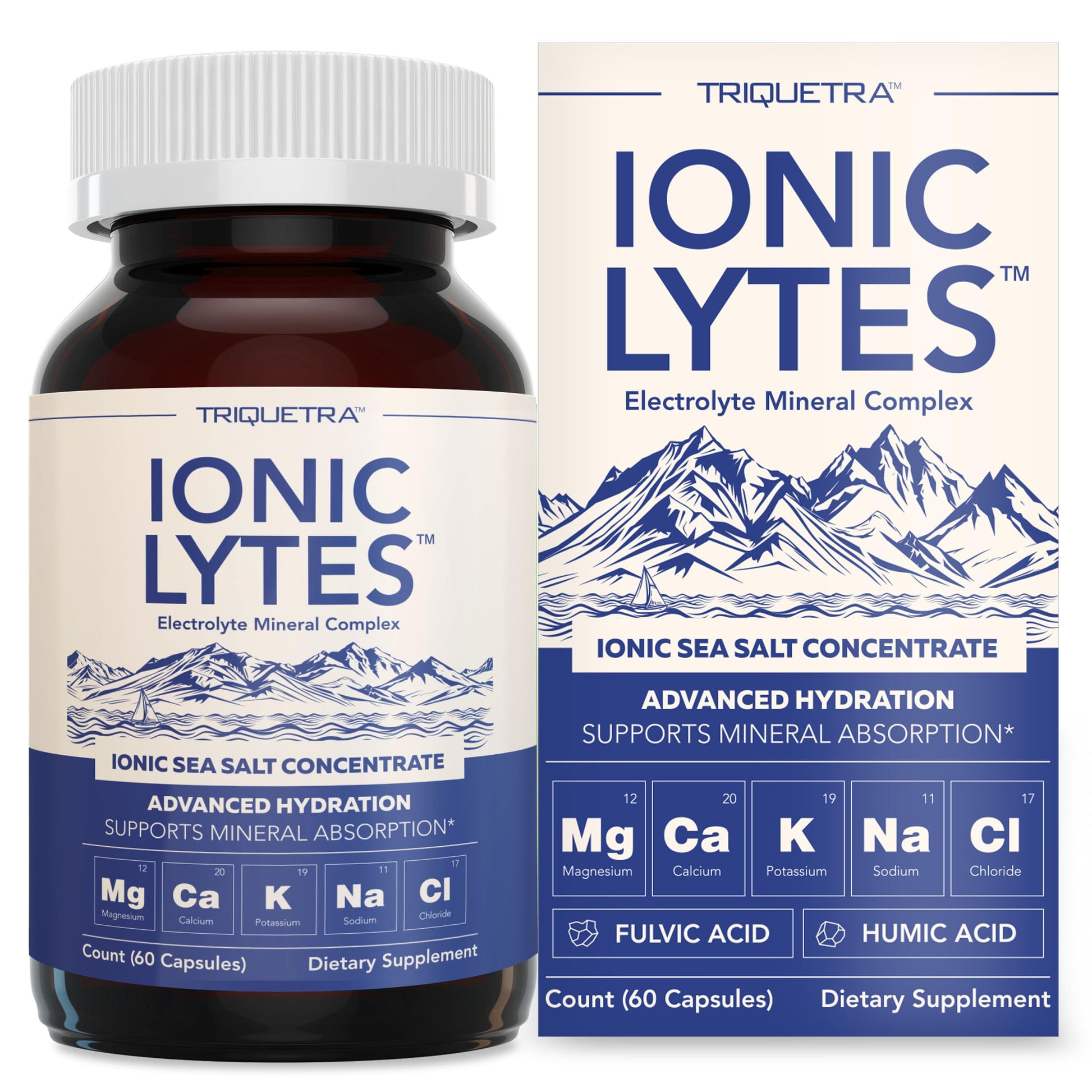 Triquetra Health Ionic Lytes™ Electrolyte Mineral Complex with Ionic Sea Salt, Fulvic & Humic Acid - Supports Hydration, Electrolyte & Mineral Balance & Muscle Function Capsules 60