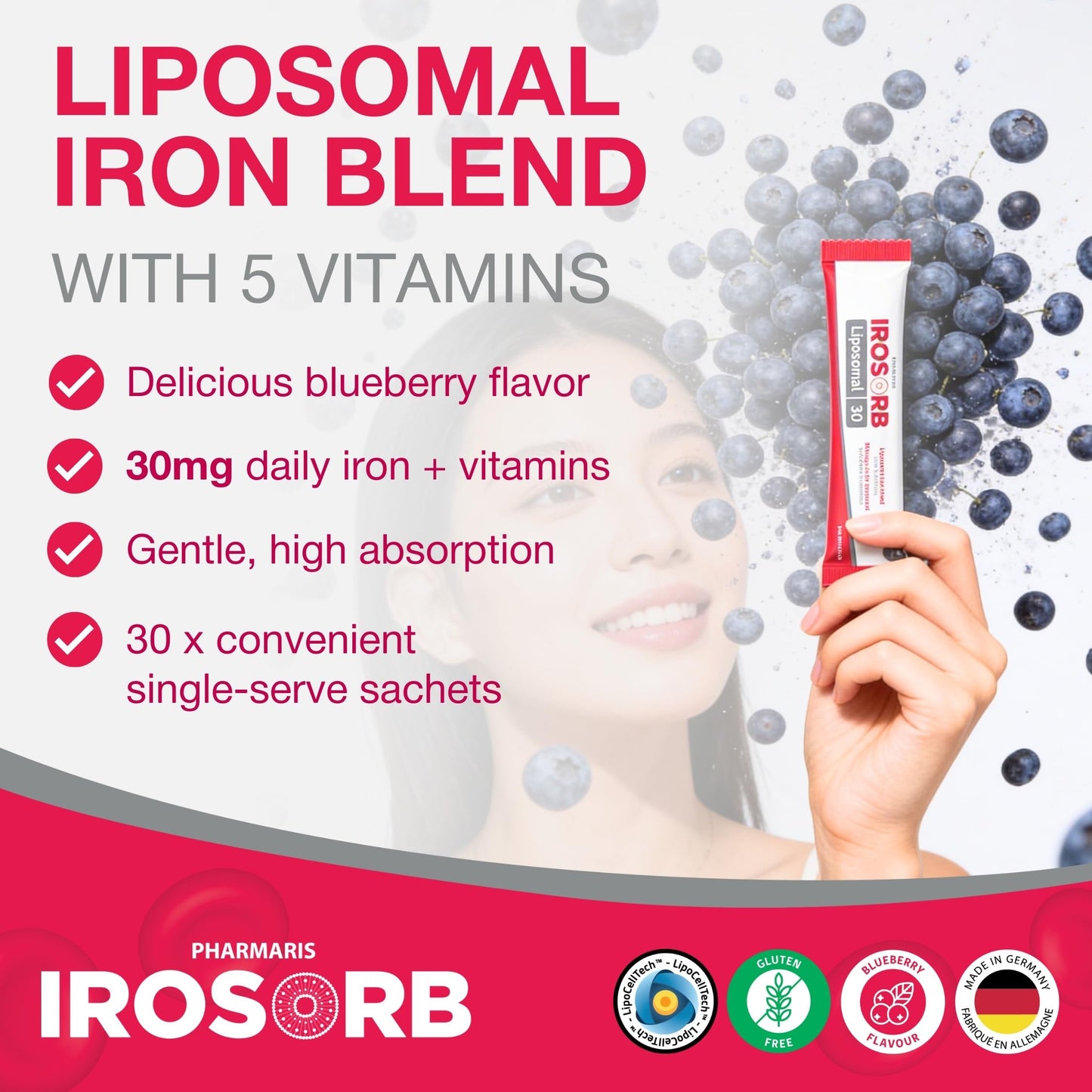 Pharmaris IROSORB Liposomal Iron Supplement Powder Sachet 30 Sachets