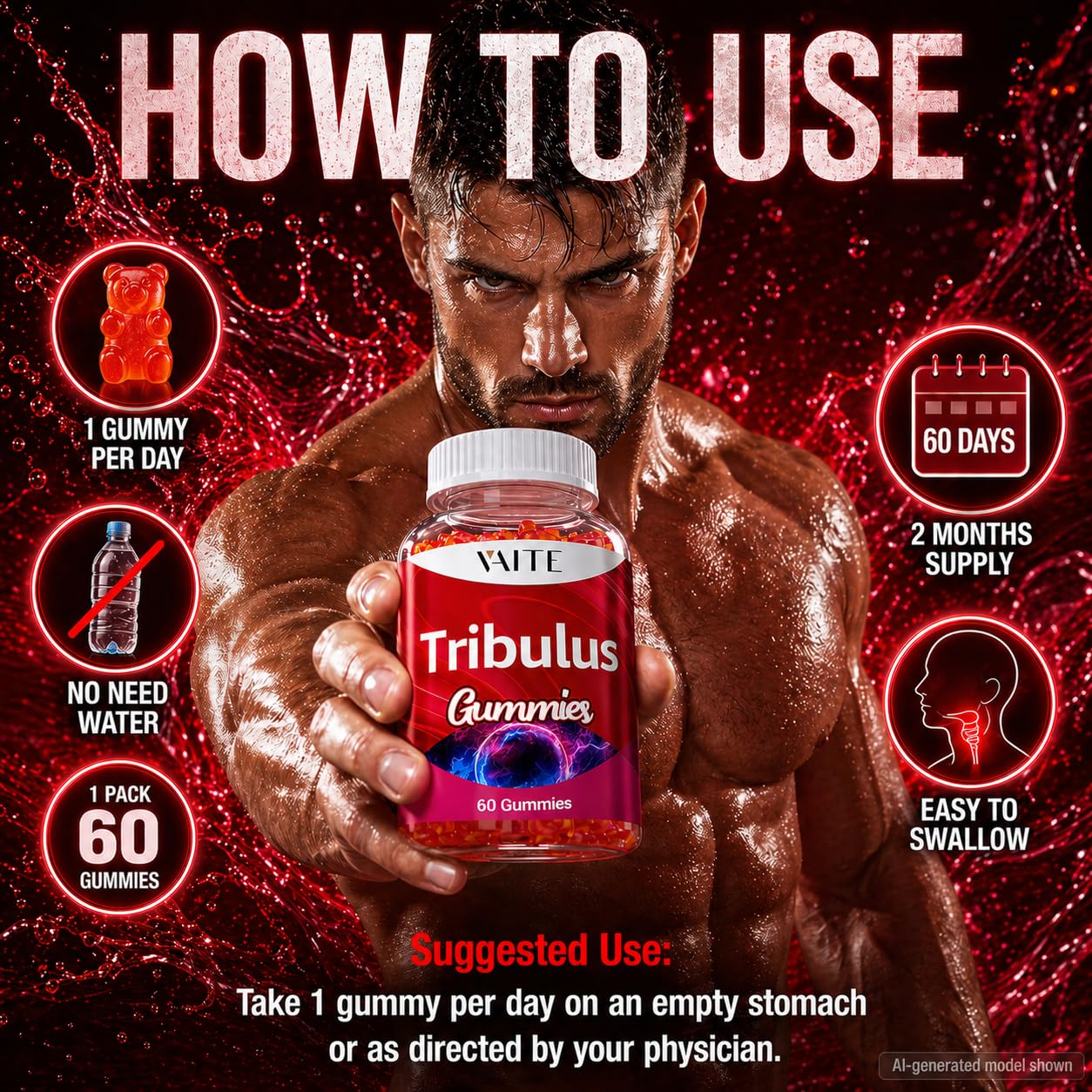 VAITE Tribulus Terrestris 1000 mg Gummy 60 Count