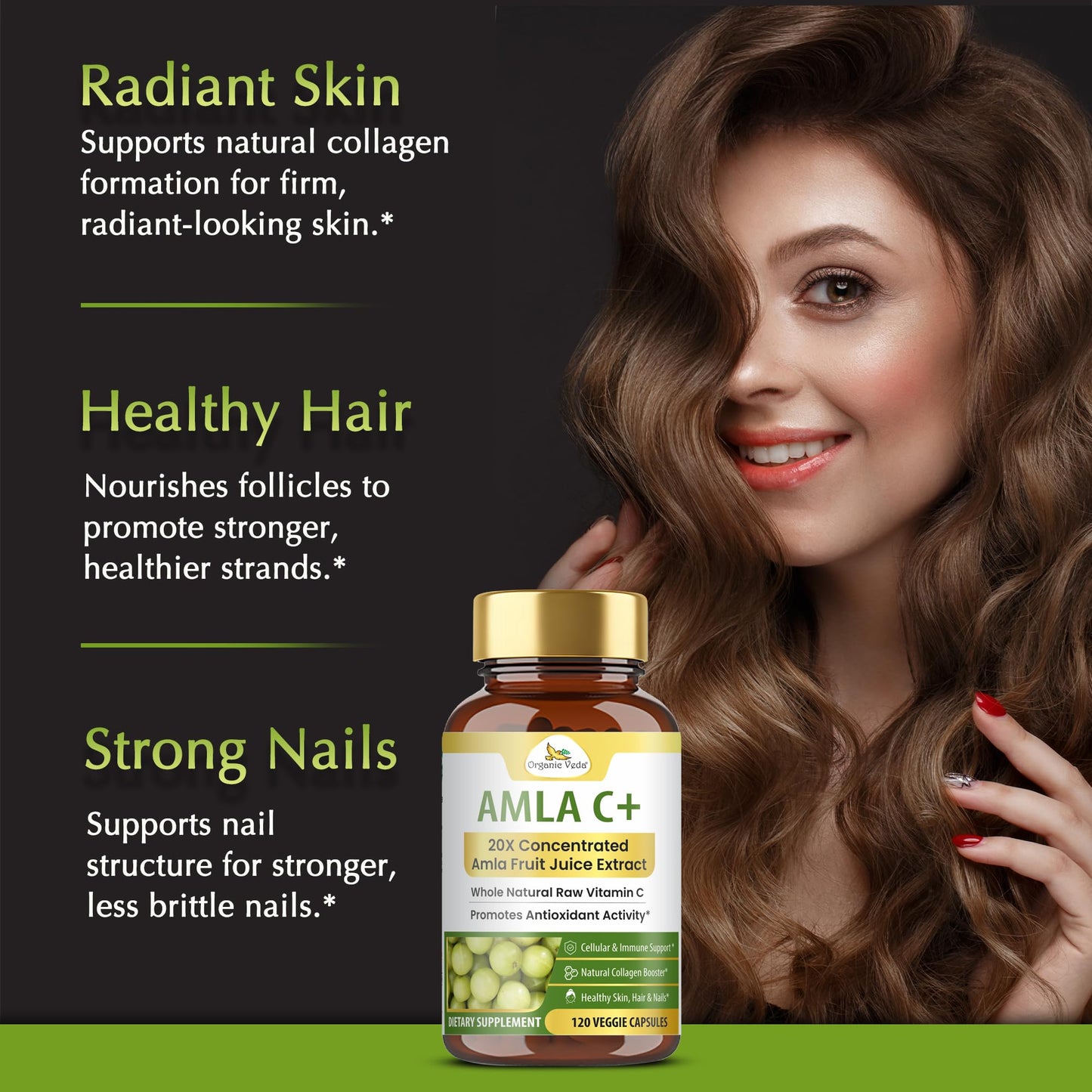 Organic Veda Amla + Capsules 20X Concentrated Amla Fruit Juice Extract Vitamin C Capsule, 120 Count