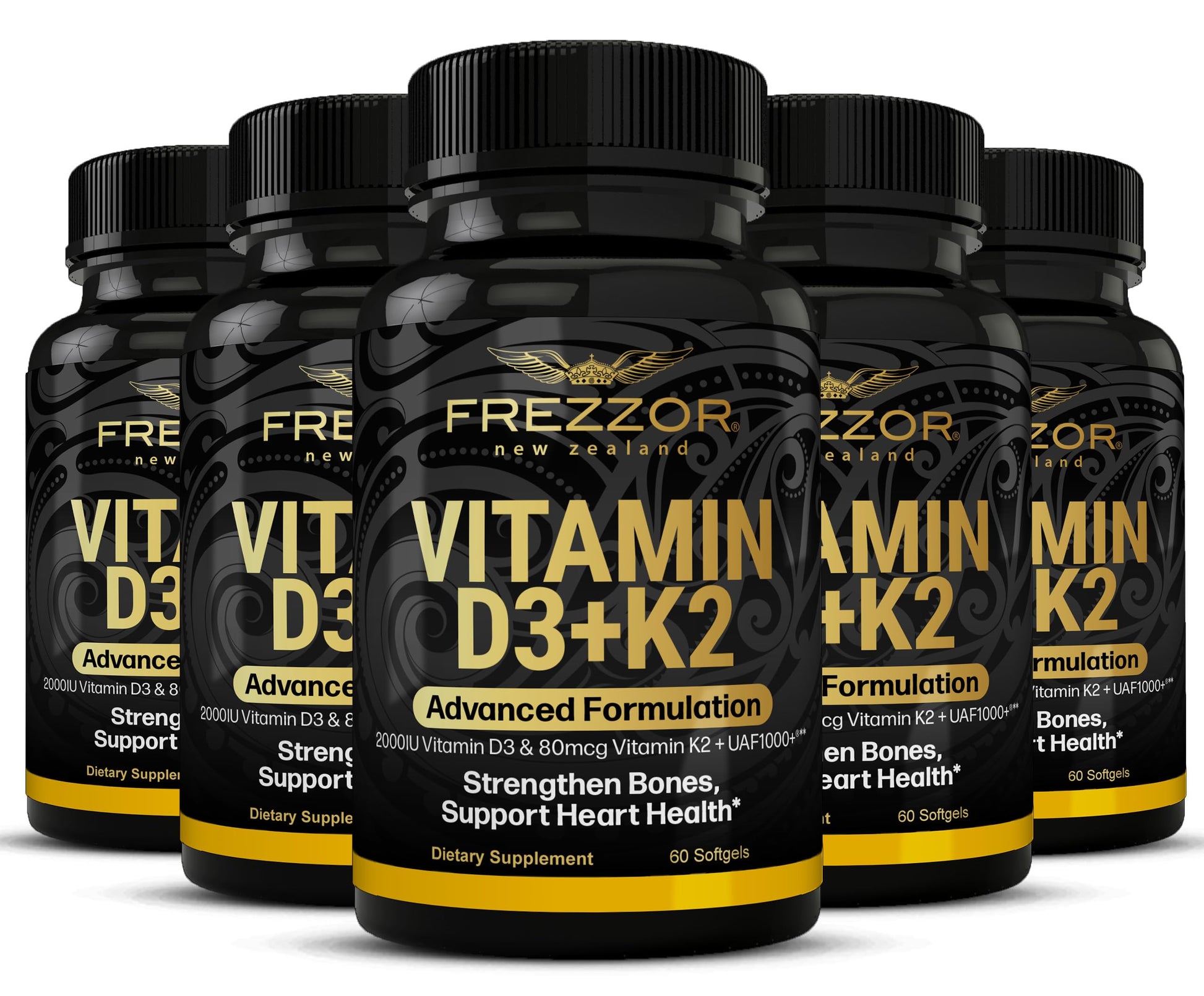 FREZZOR Vitamin D3 and K2 Softgels, 2000IU D3 and 80mcg K2 MK7, 300 Softgels