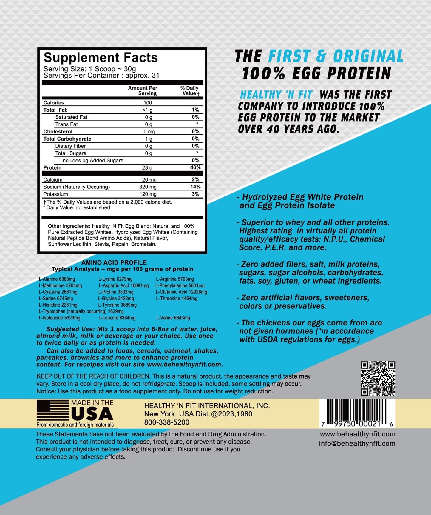 Healthy 'N Fit 100% Egg Protein - Vanilla Ice Cream Protein Powder, 32 Servings