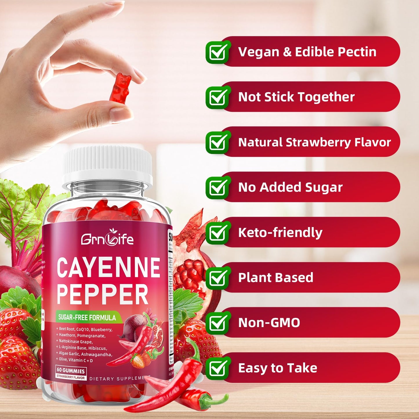GrnLife Cayenne Pepper Beet Root Gummies 60 Count