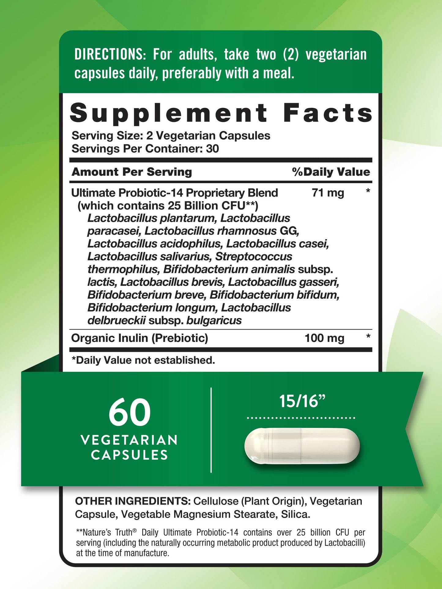 Nature's Truth Probiotics for Men and Women, 25 Billion CFU, 14 Strains, 60 Capsules