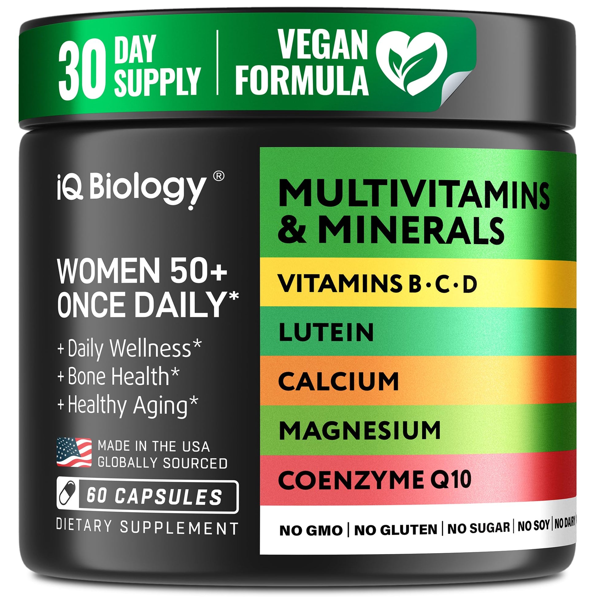 IQ BIOLOGY Multivitamin for Women 50+ Once Daily with Lutein & CoQ10, Capsules, 60 Count