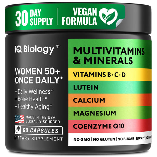 IQ BIOLOGY Multivitamin for Women 50+ Once Daily with Lutein & CoQ10, Capsules, 60 Count