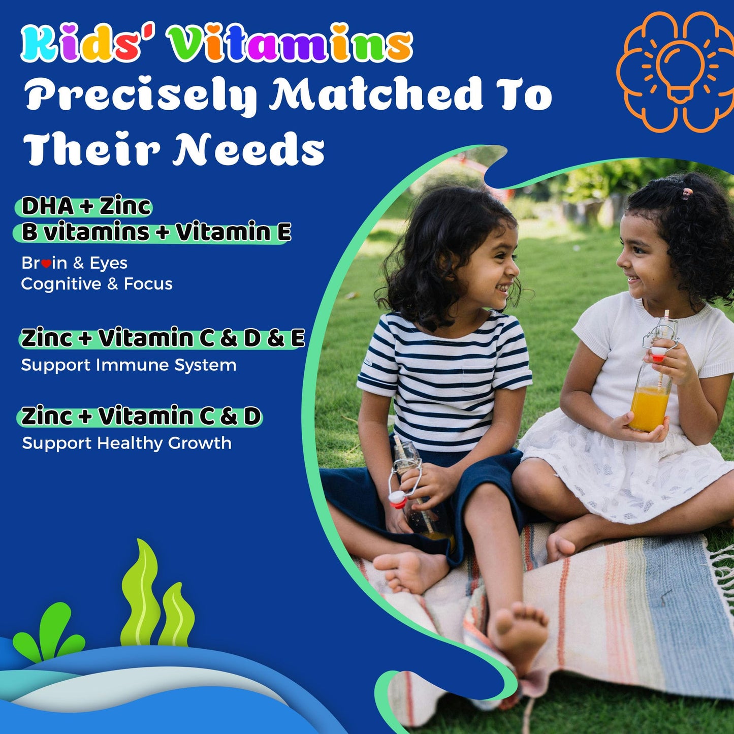 Q'ankyaq Kids Omega 3 Gummies, Vegan Algae Oil Omega-3 with DHA, Zinc & Multivitamins, Focus Support, No Fishy Taste, Sugar Free, 90 Gummies