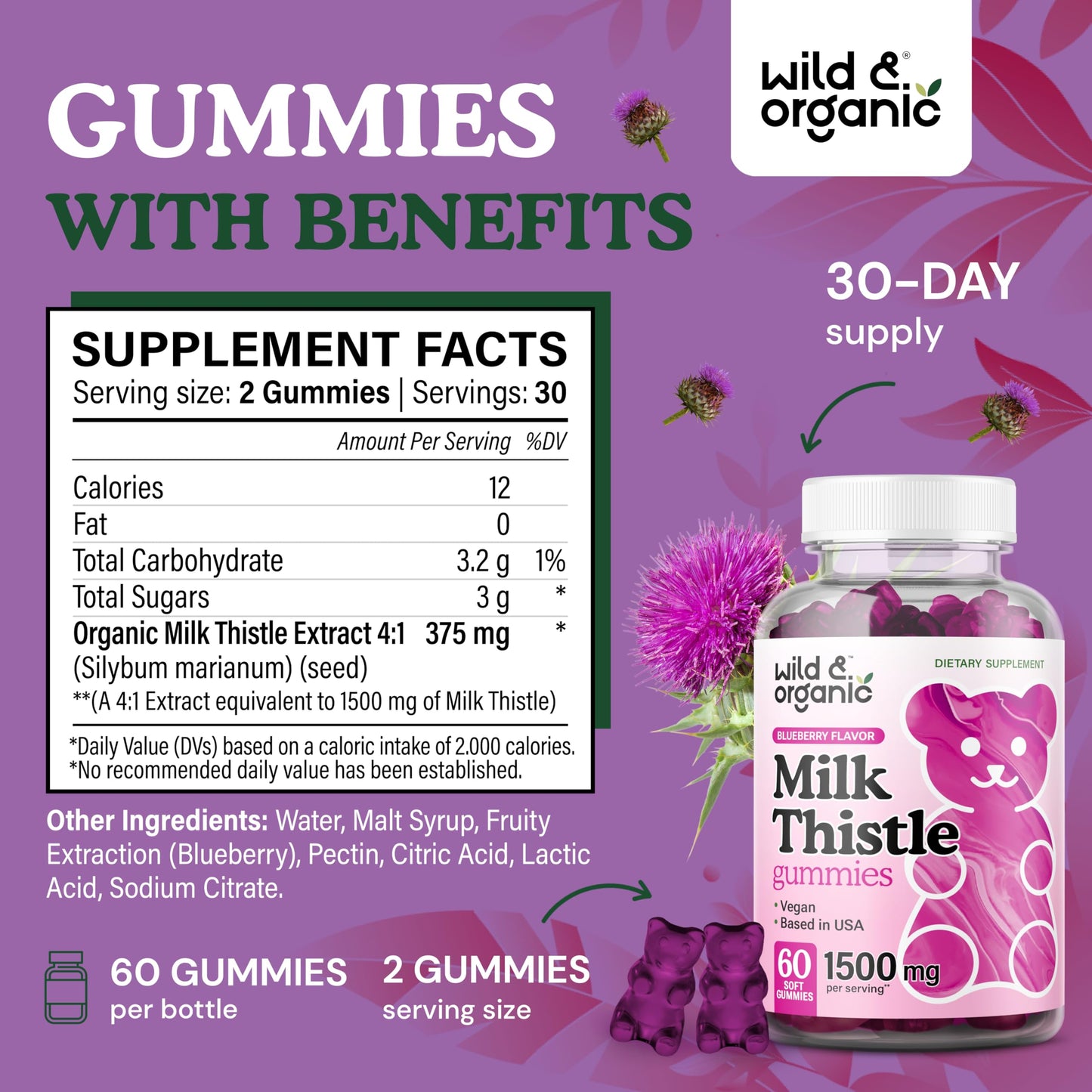 Wild & Organic Milk Thistle Gummies 60 Count