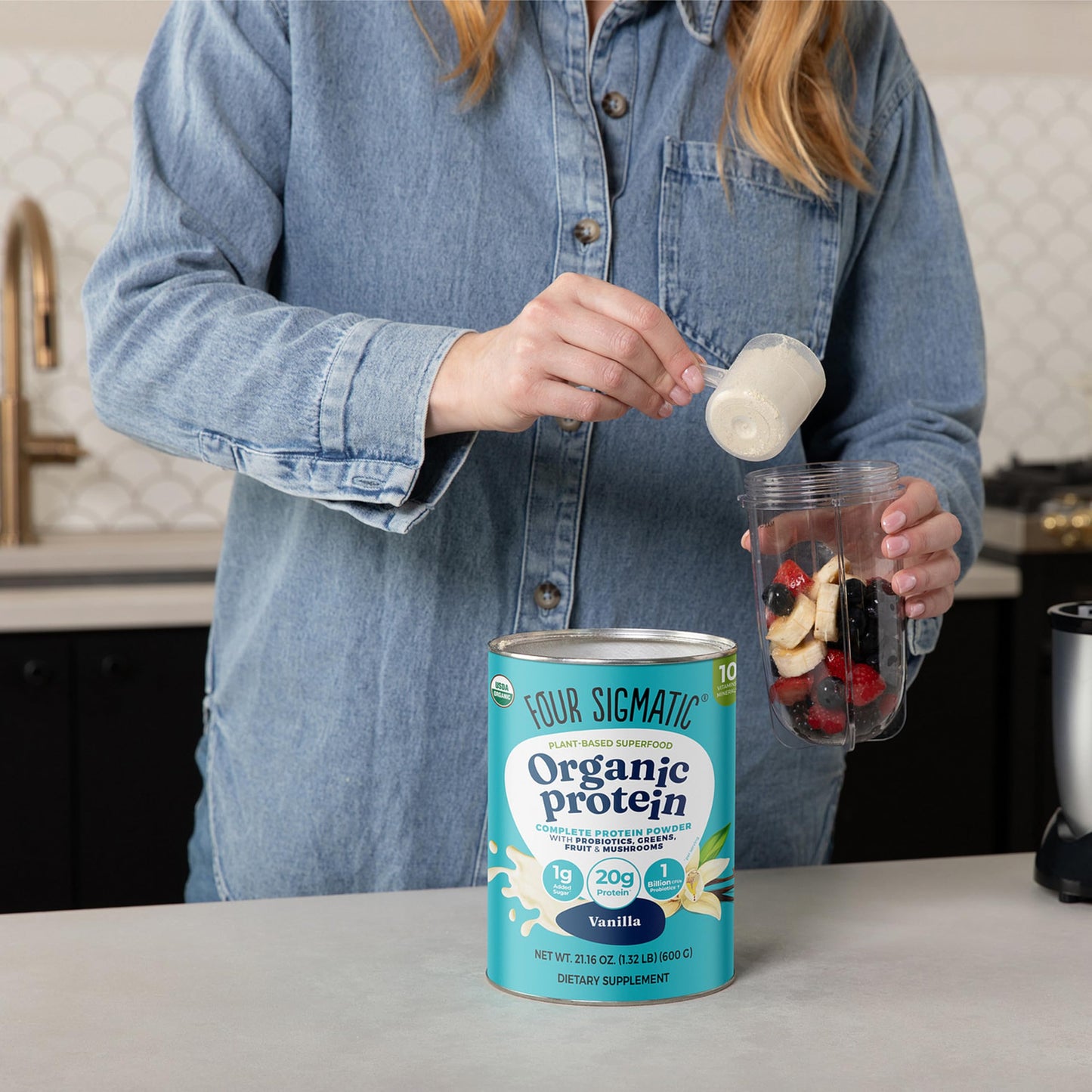 Four Sigmatic Organic Vegan Protein Powder, 21.16 oz, Vanilla