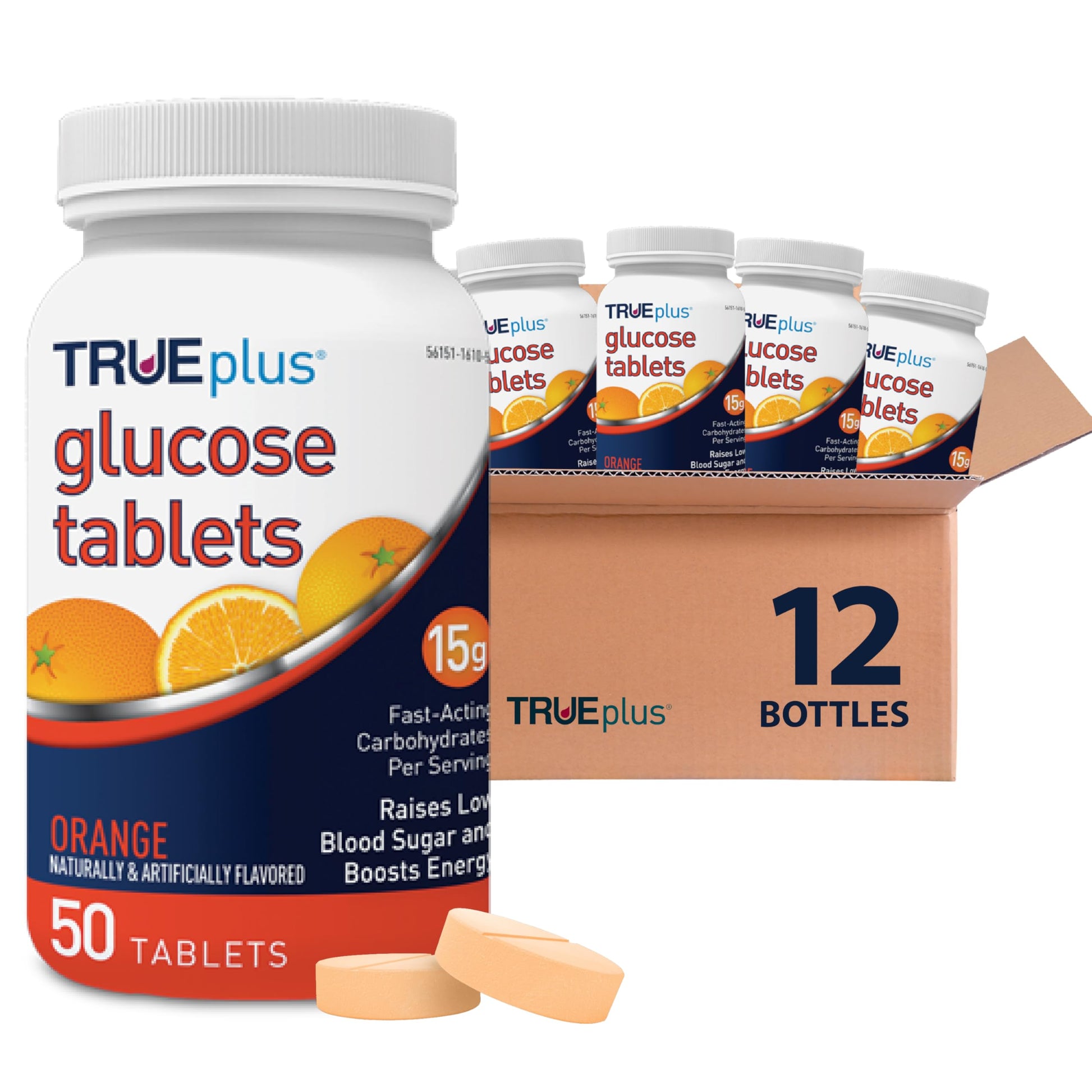 TRUEplus Glucose Tablets Chewable Tablets, Orange Flavor, 50 Count