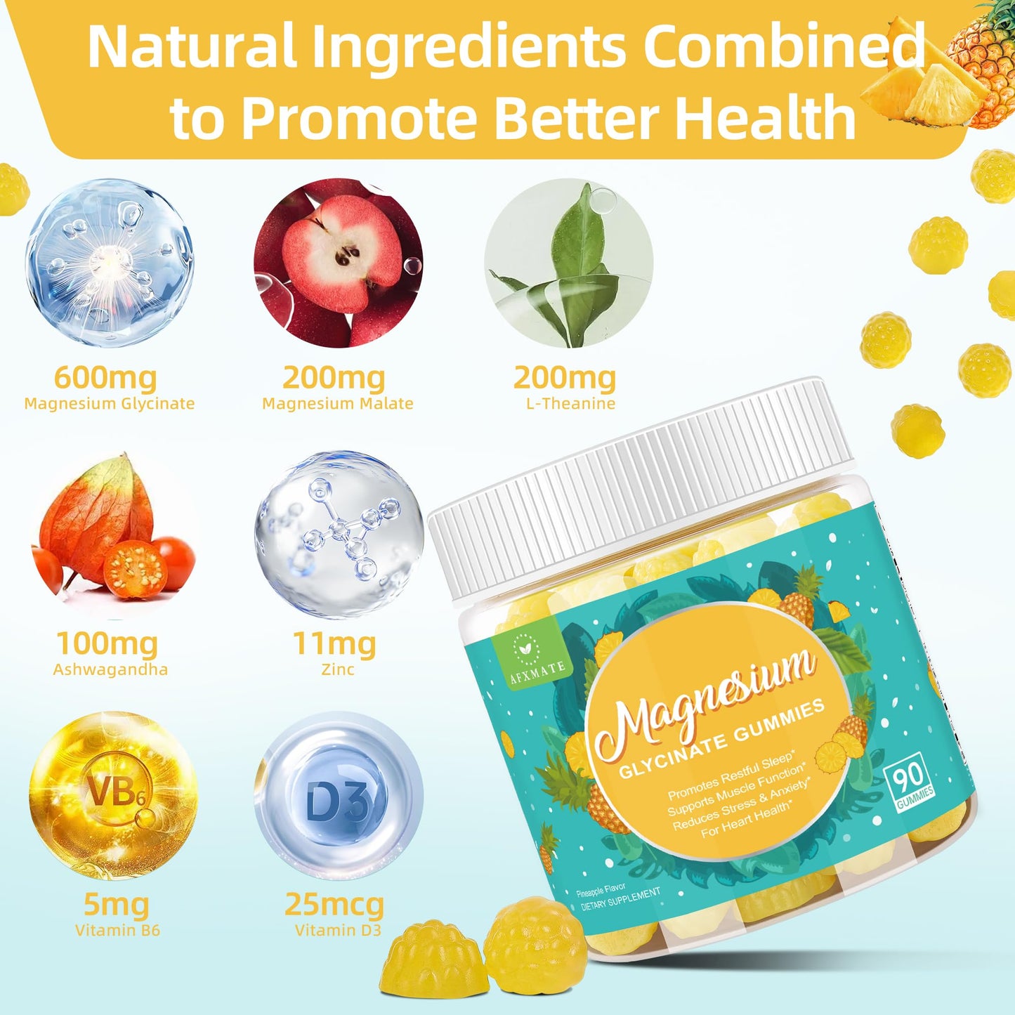 AFXMATE Magnesium Glycinate Gummies 90 Count
