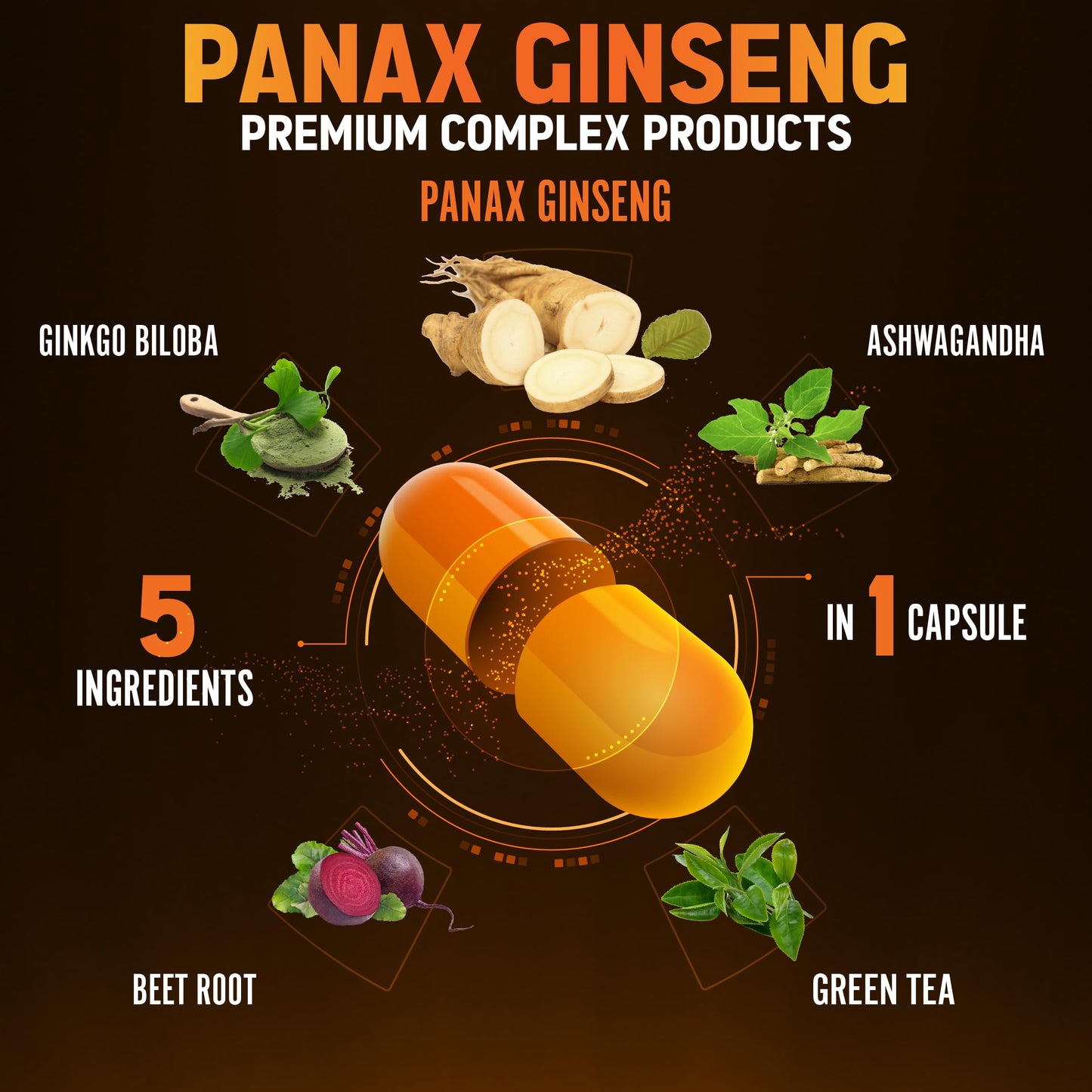 Zolotus Korean Red Panax Ginseng + Ginkgo Biloba, Ashwagandha, Beetroot, Green Tea Capsules 240