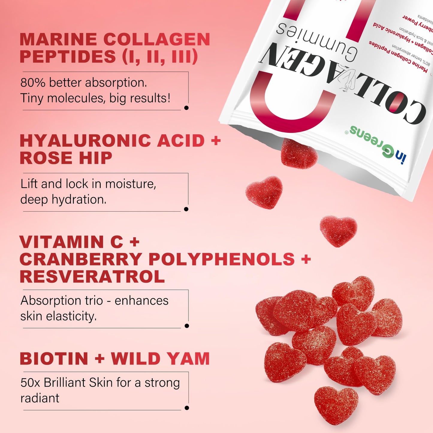 inGreens Collagen Peptides Gummies 90 Count