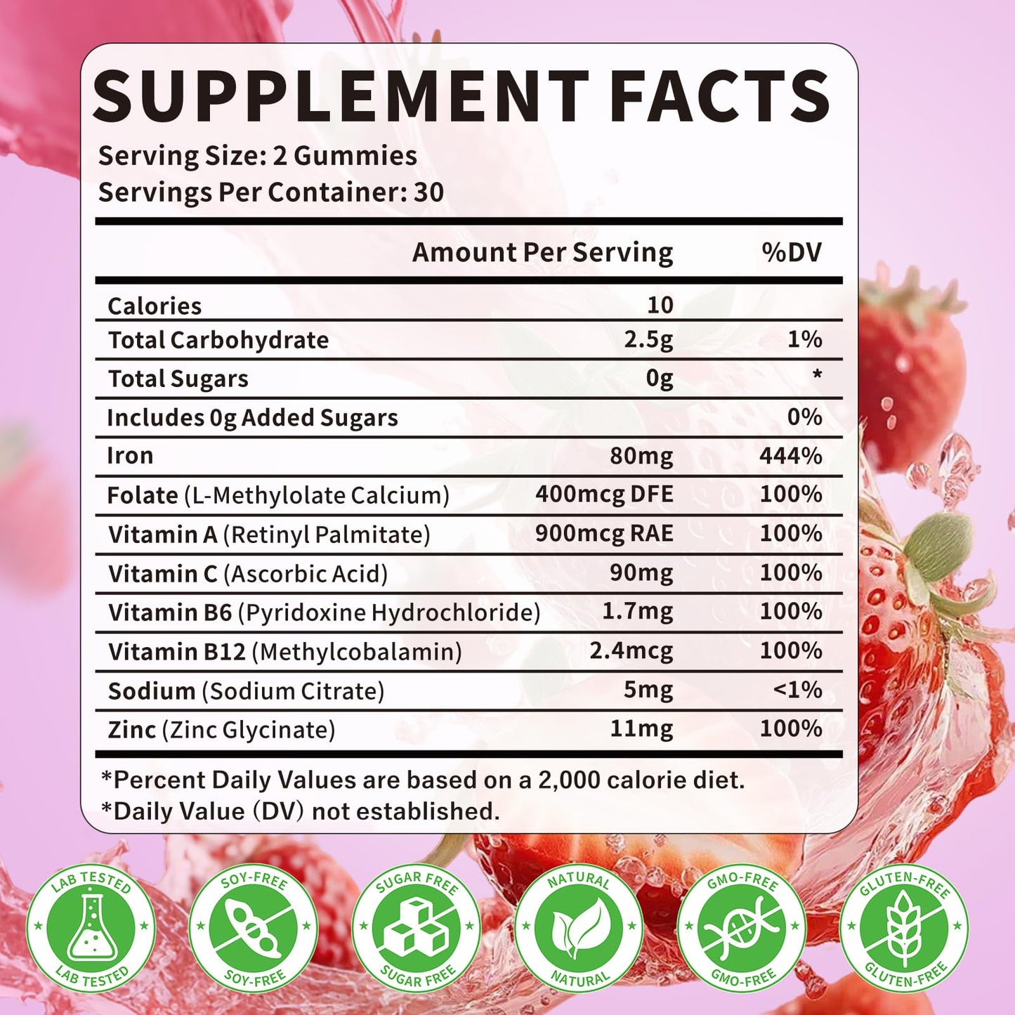 HUUAYAO Iron Supplement Gummies for Women & Men Gummy 60 Count