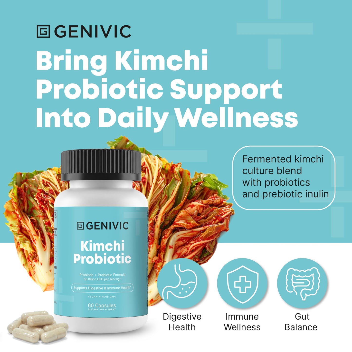 Genivic Kimchi Probiotic Capsules 60 Count