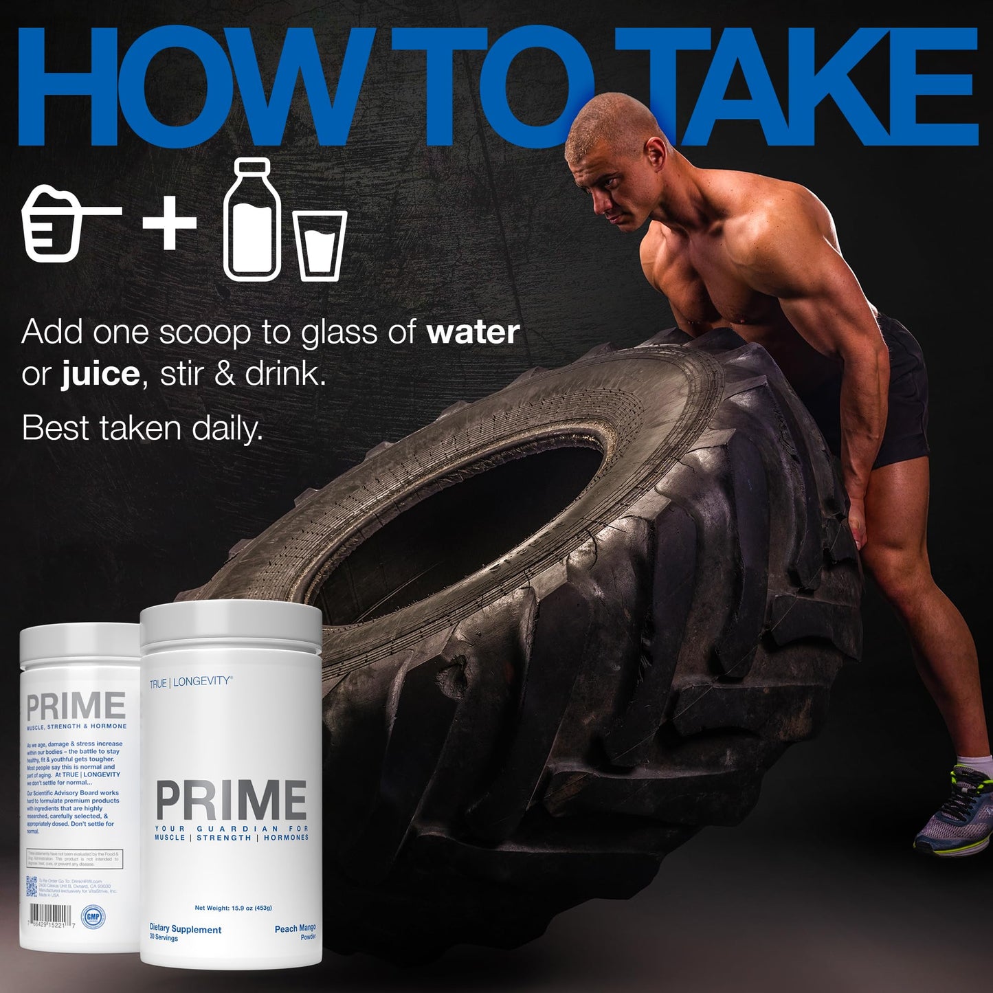 DRINK HRW Prime Men’s Health Supplement with Creatine + GAA Pro, Powder, 15.9 oz