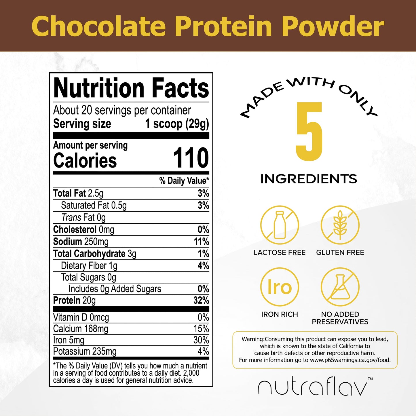 Nutraflav Chocolate Vegan Pea Protein Powder 20.4 Servings