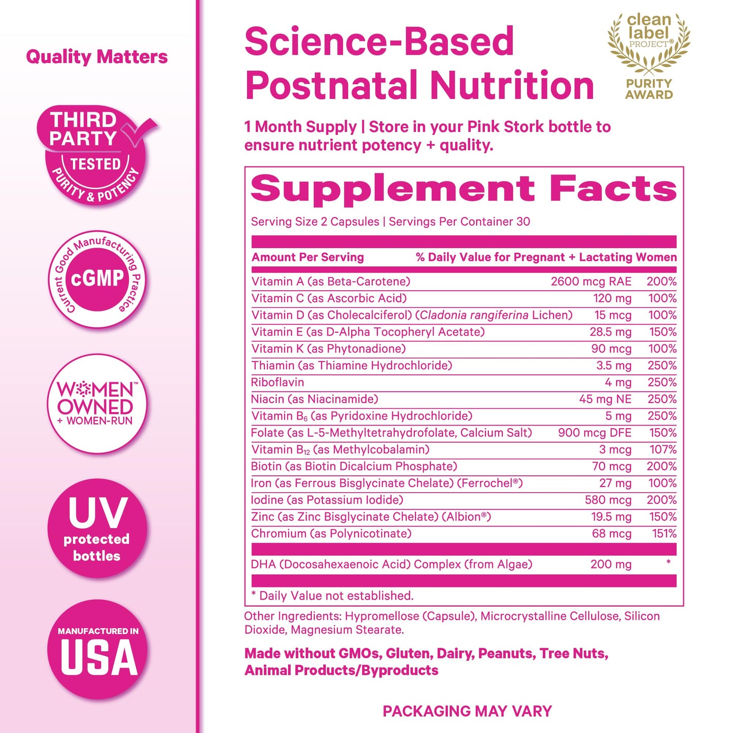 Pink Stork Total Postnatal Vitamins for Women Capsule 60 Count