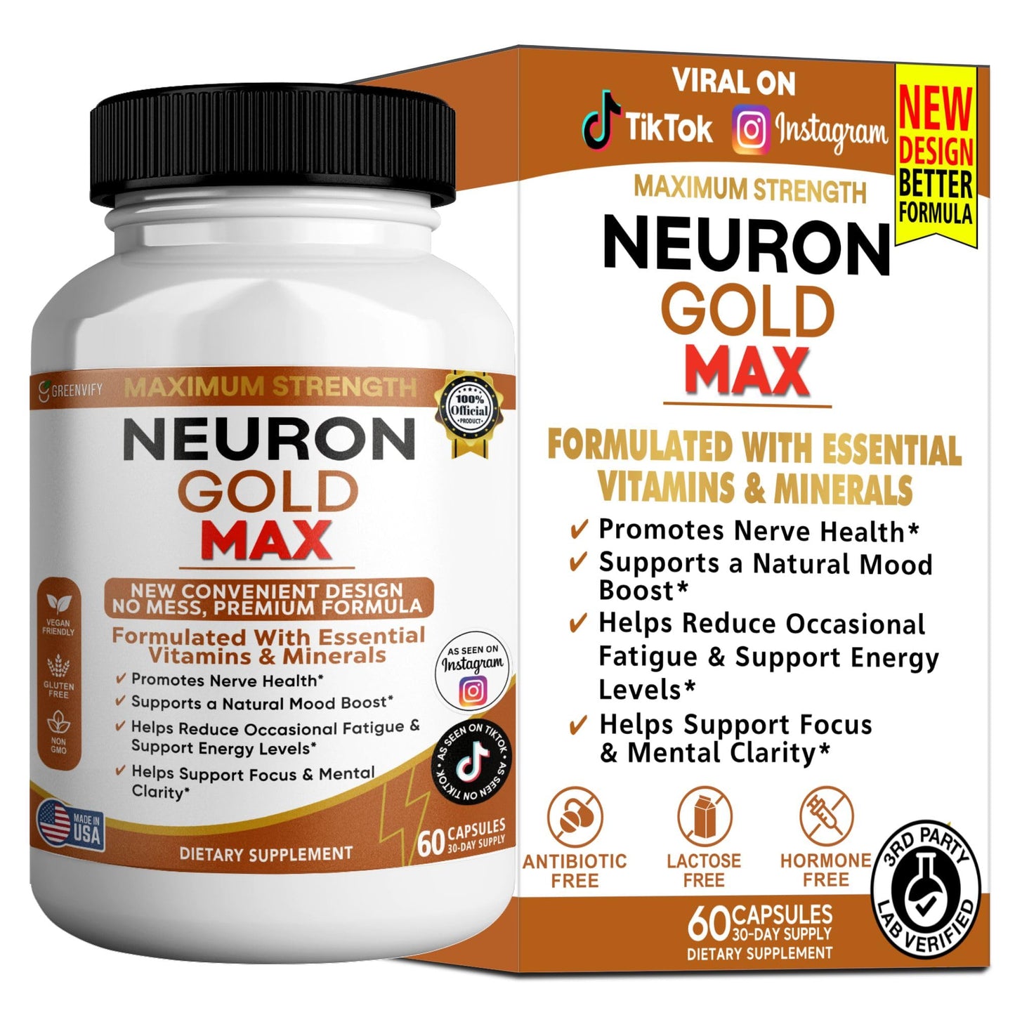 GREENVIFY Neuron Gold Max Maximum Strength Dietary Supplement 60 Capsules