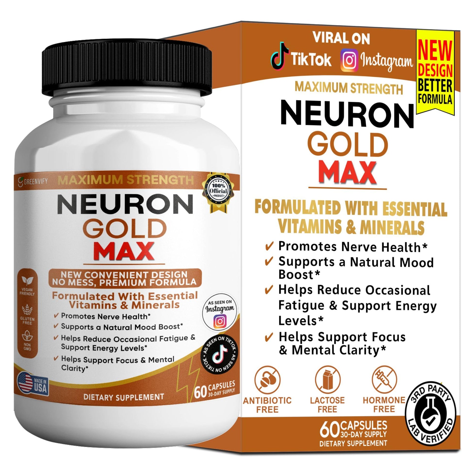 GREENVIFY Neuron Gold Max Maximum Strength Dietary Supplement 60 Capsules