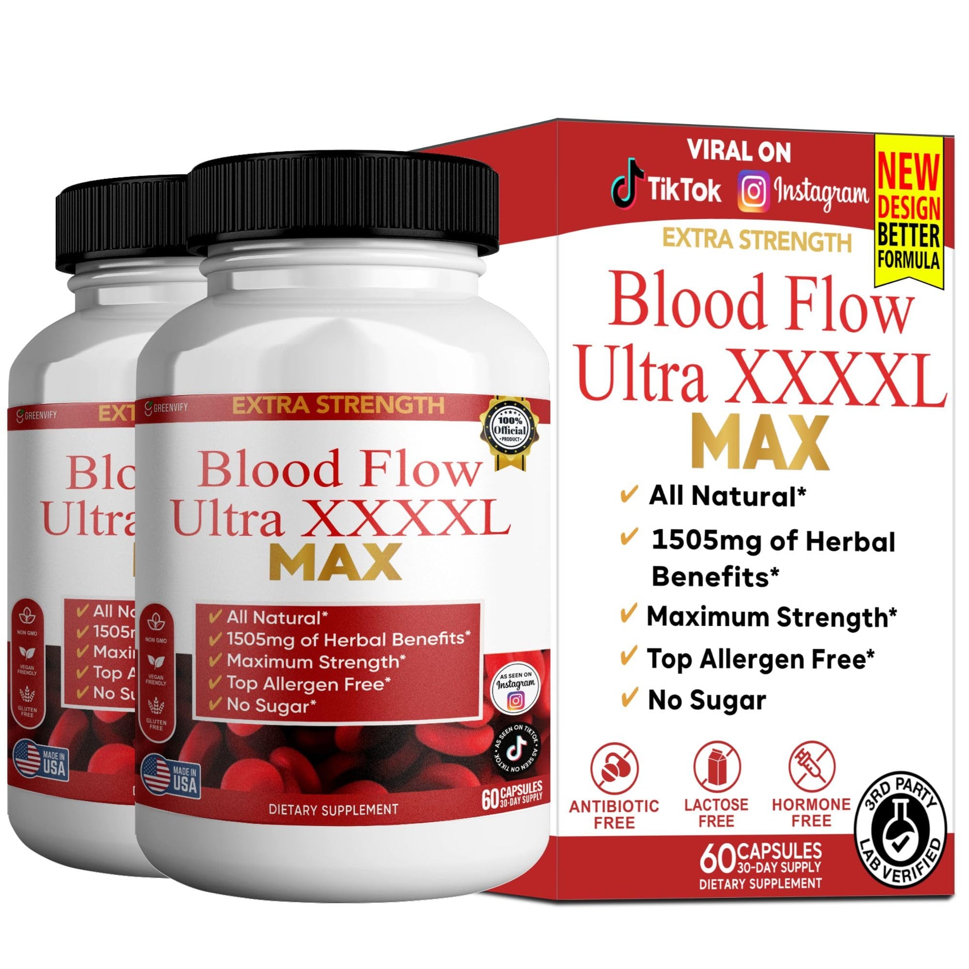 GREENVIFY Blood Flow Ultra XXXL Max Extra Strength Maca Root Complex Capsules, 60 Count