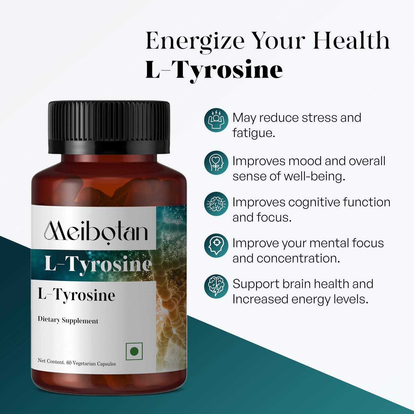 MEIBOTAN L-Tyrosine 500mg Capsule, 60 Vegan Capsules
