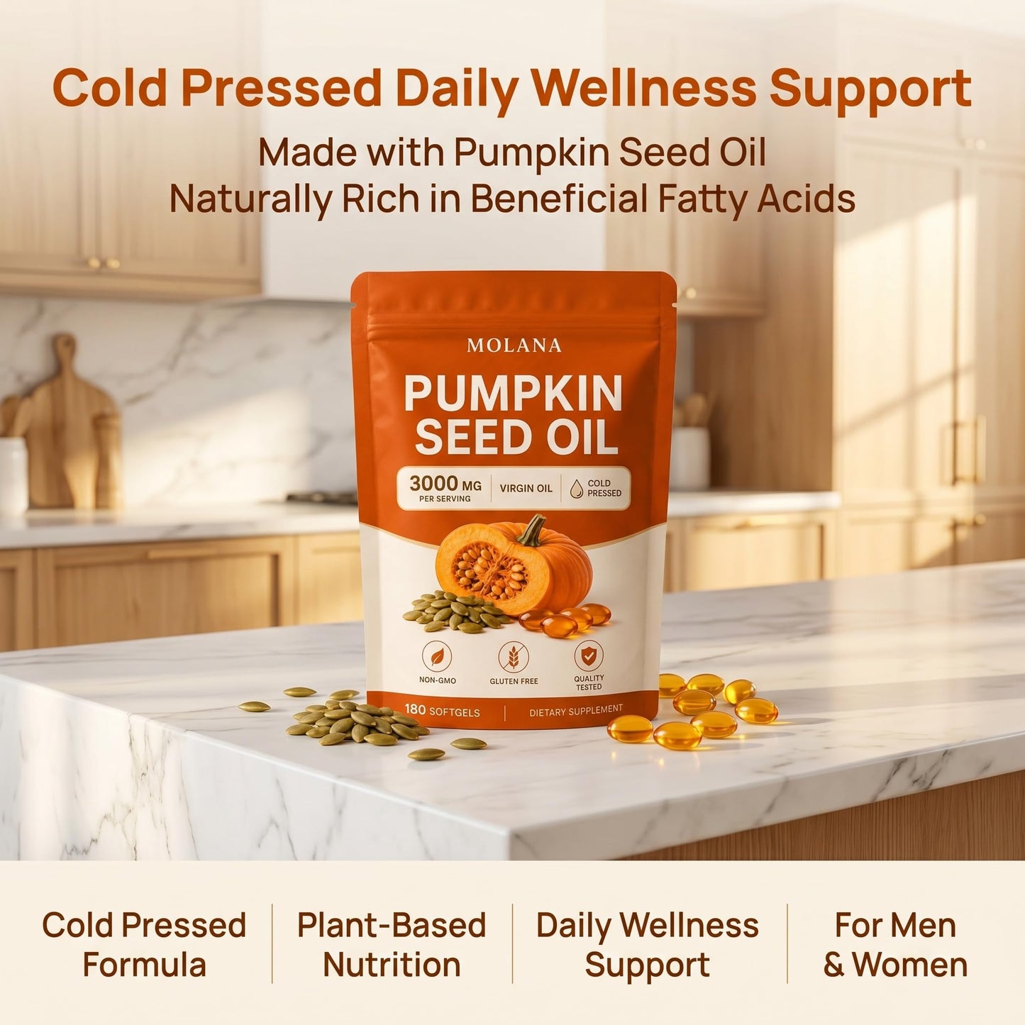 EVERVISION Molana Pumpkin Seed Oil Softgels, 180 Count