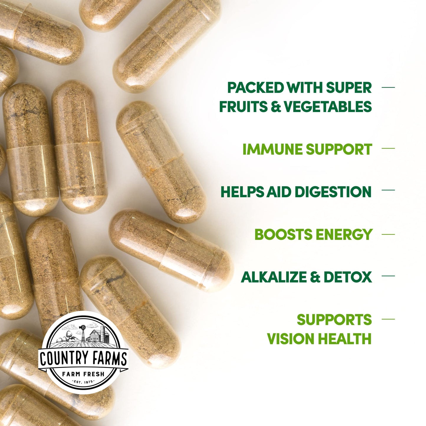 Country Farms Super Fruits Veggies Antioxidant Immune Energy Digestive Capsules Bundle, 150 Capsules