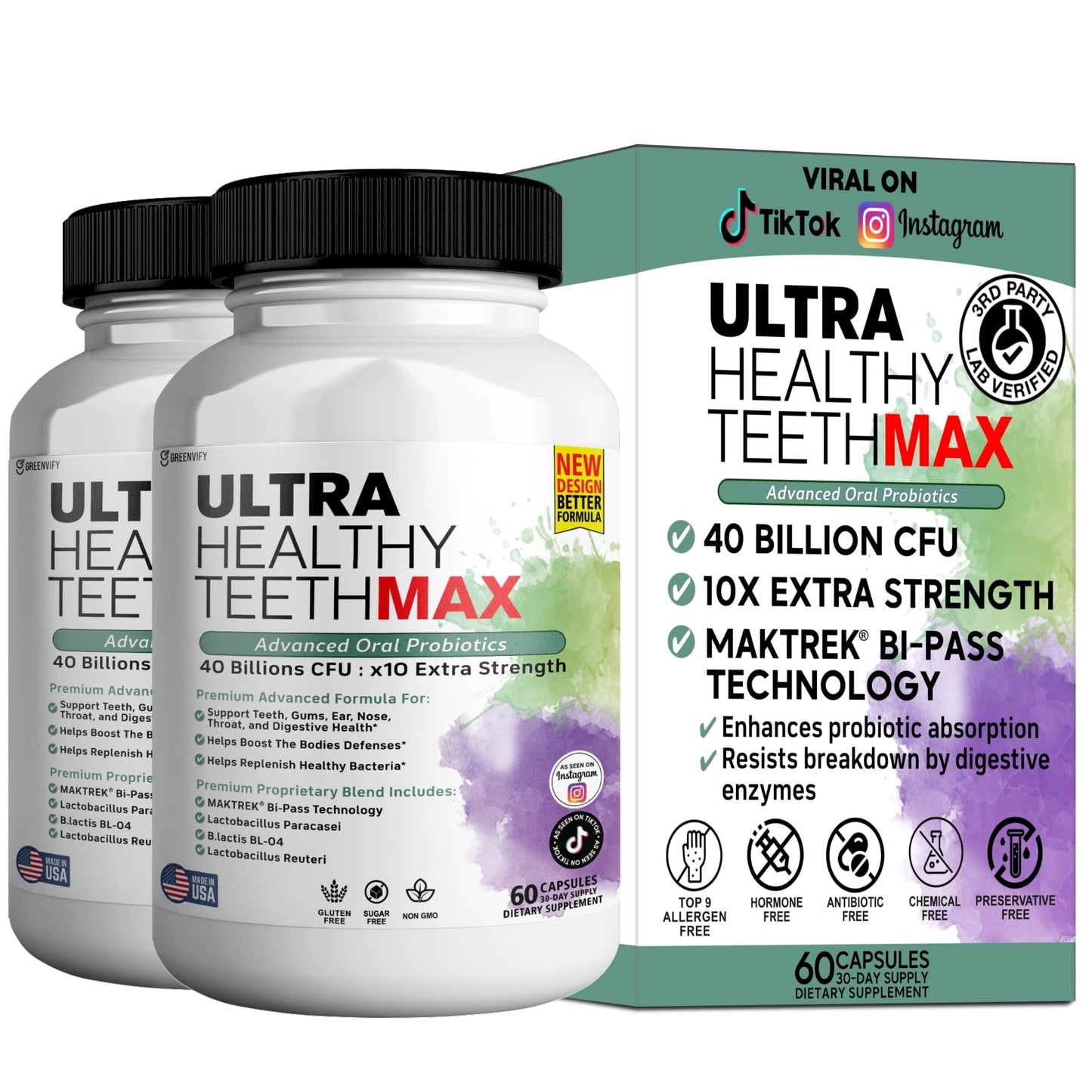 GREENVIFY Ultra Healthy Teeth Max Probiotic Supplement 120 Capsules