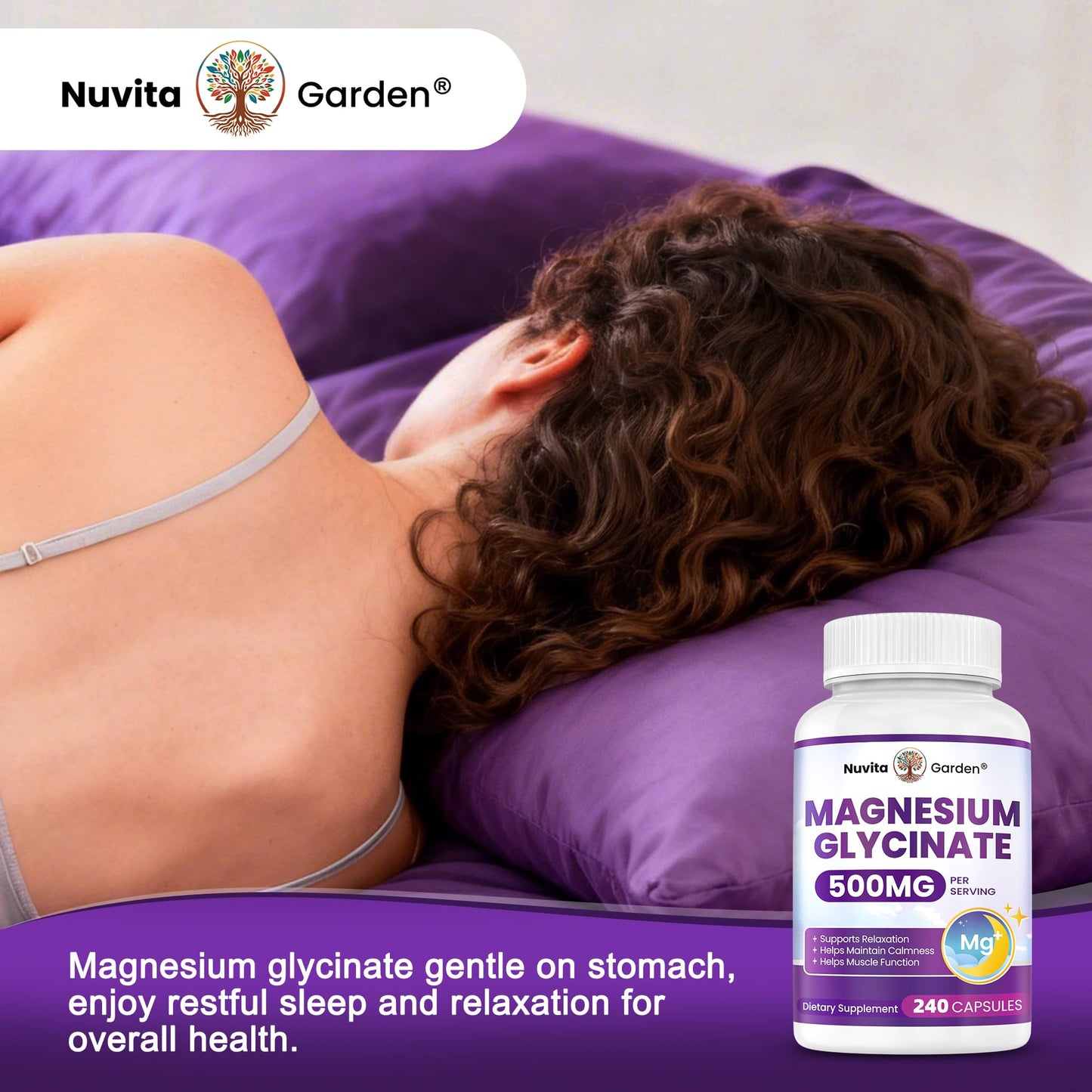 NuvitaGarden Magnesium Glycinate 500mg Capsules 240-Count