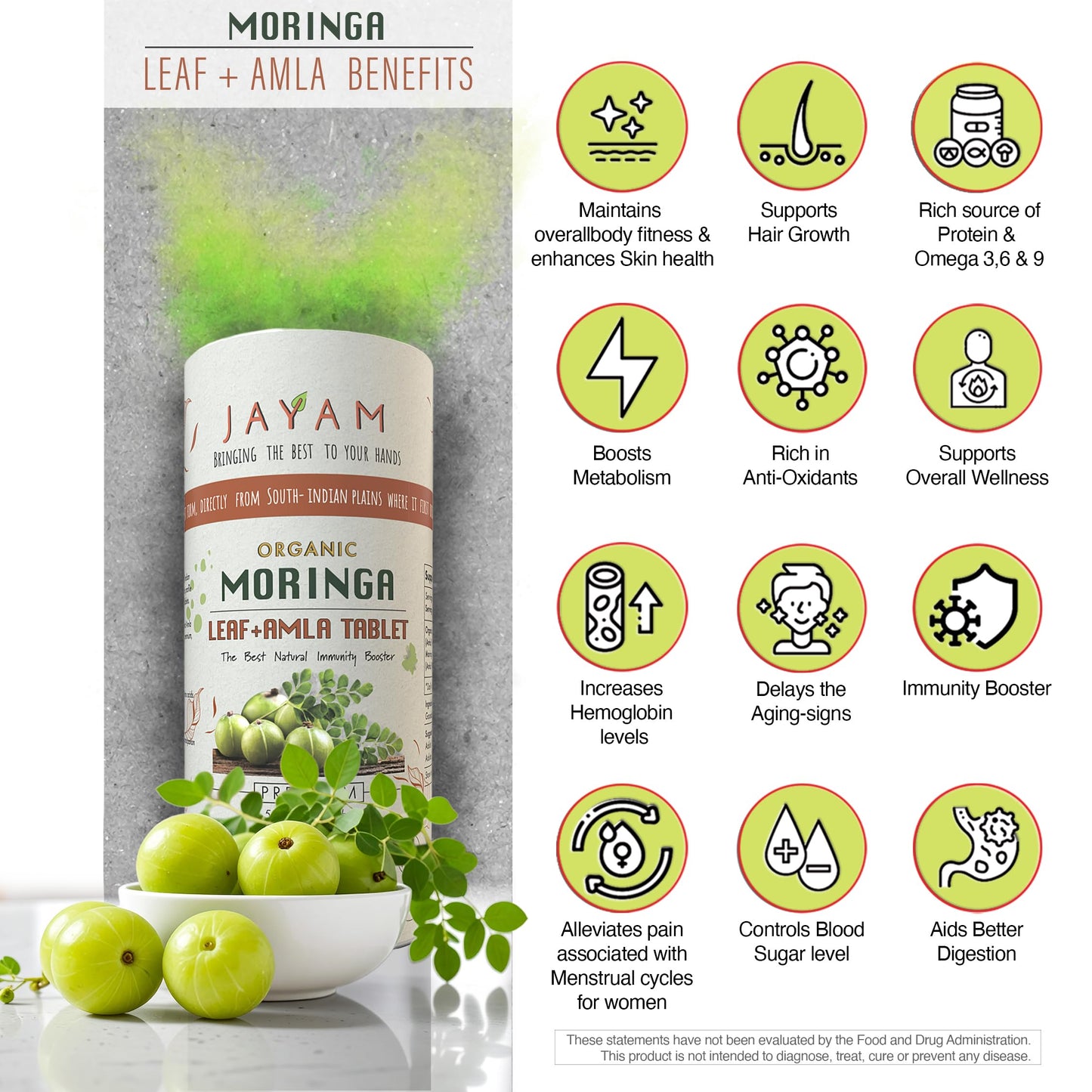 JAYAM Moringa Organic Leaf+Amla Tablets 120 Tablets