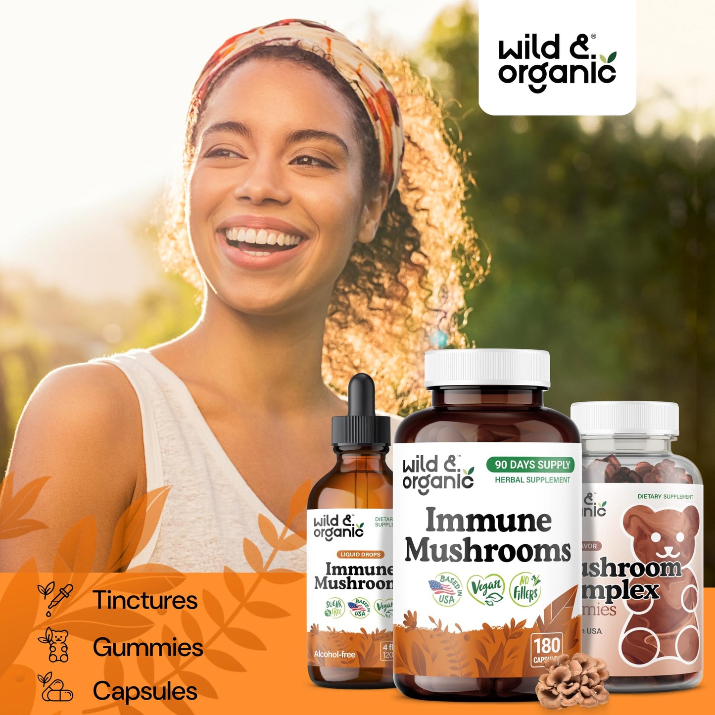 Wild & Organic Immune Mushroom Blend Capsules 180 Count