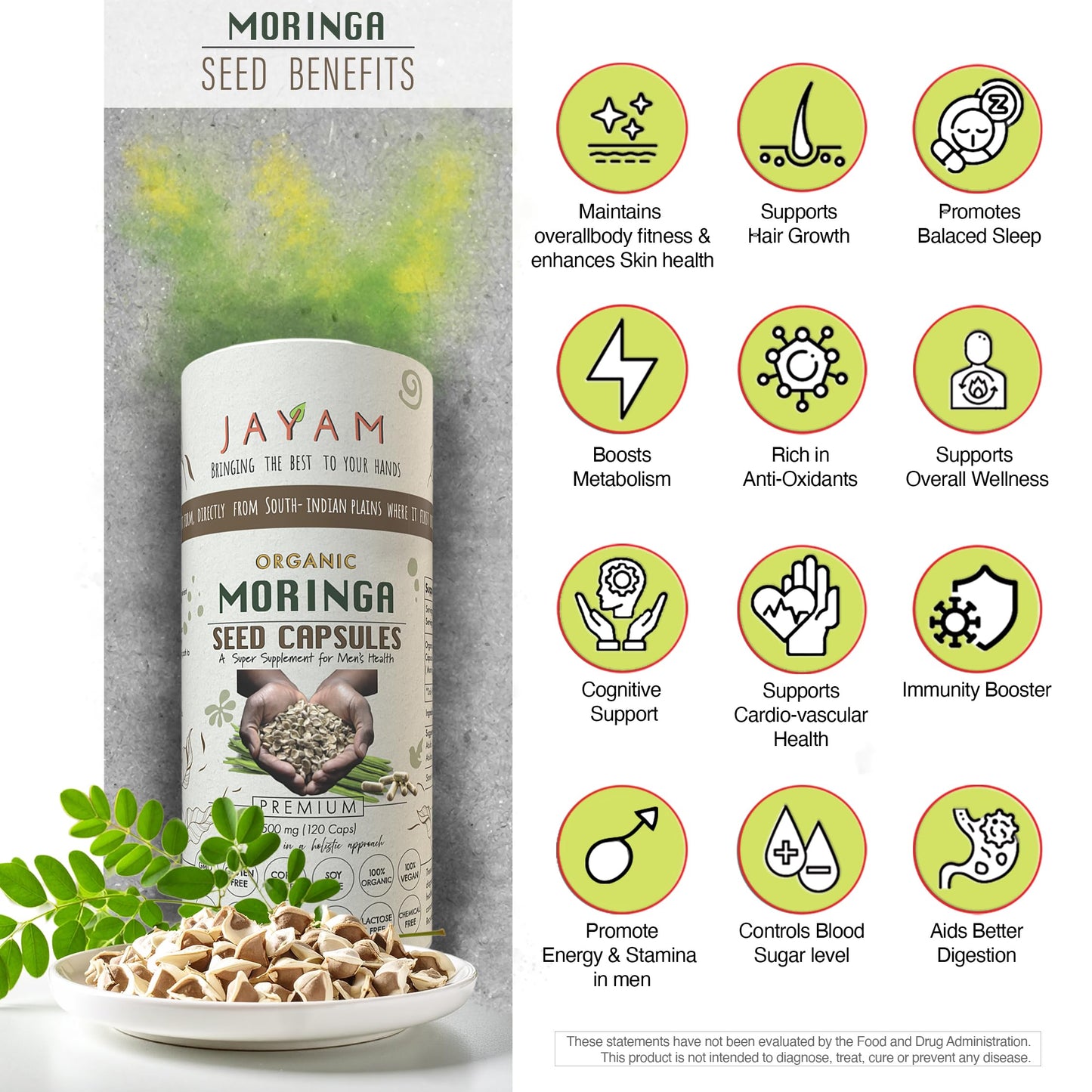 JAYAM Organic Moringa Seed, 120 Capsules