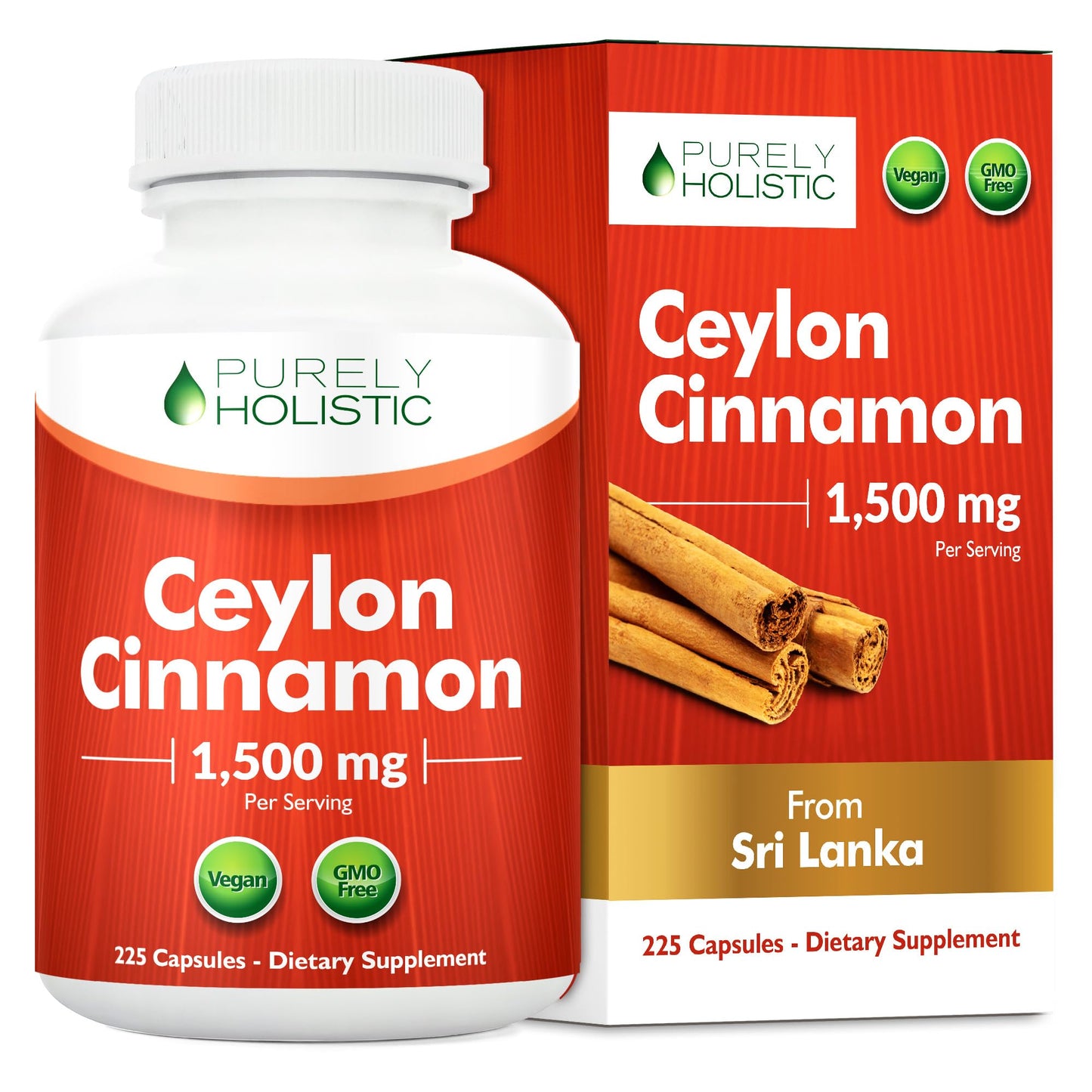 Purely Holistic Ceylon Cinnamon Capsules 1500mg, 225 Capsules
