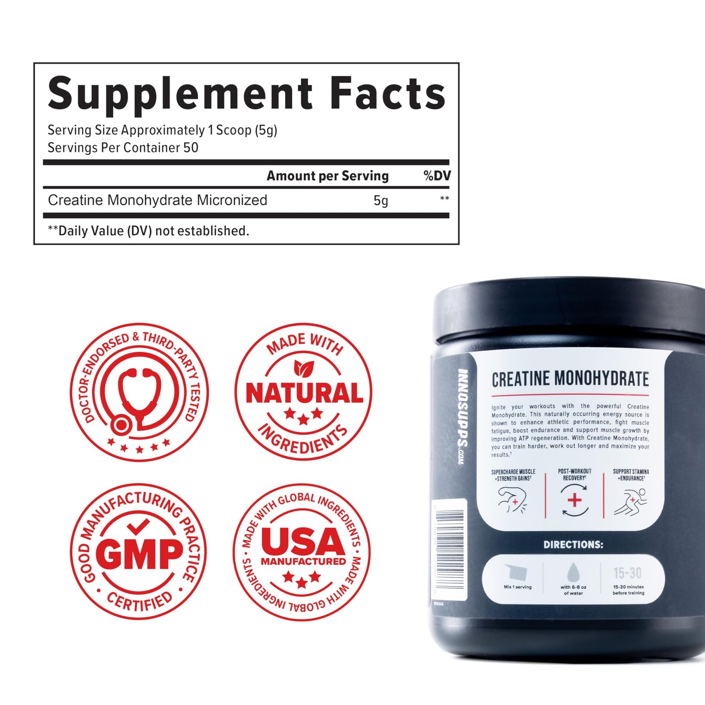 InnoSupps Creatine Monohydrate Powder 8.8 Ounce (Pack of 1)