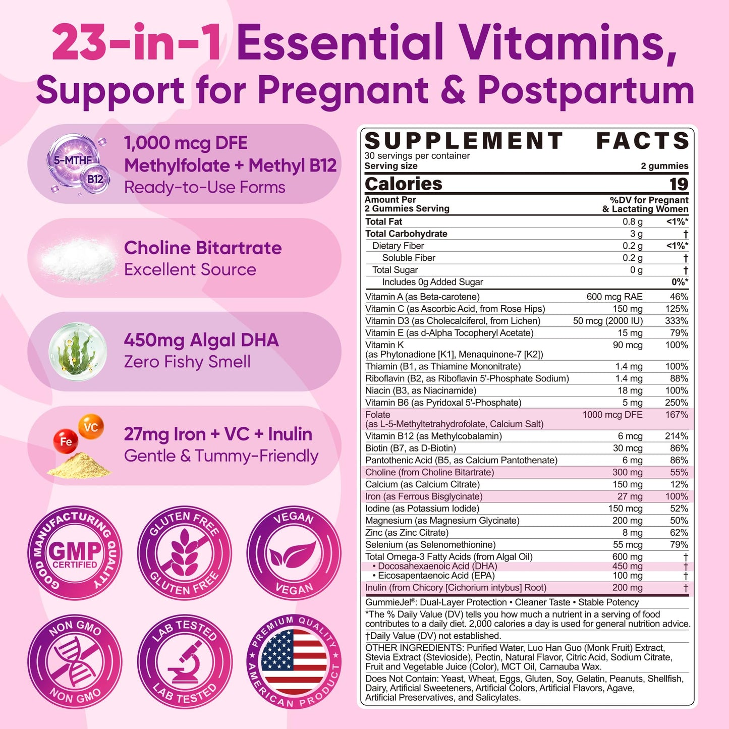 EnvyCure Prenatal Vitamins for Women Gummies 60 Count