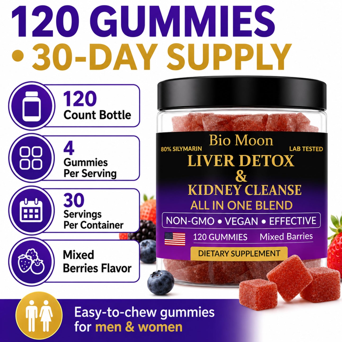 Bio Moon Liver & Kidney Detox Gummies, 120 Count