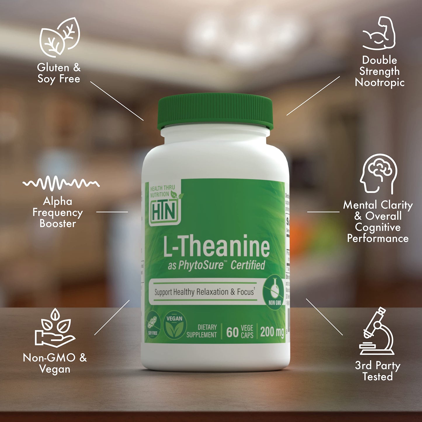 Health Thru Nutrition L-Theanine 200mg Softgels, 60 Count