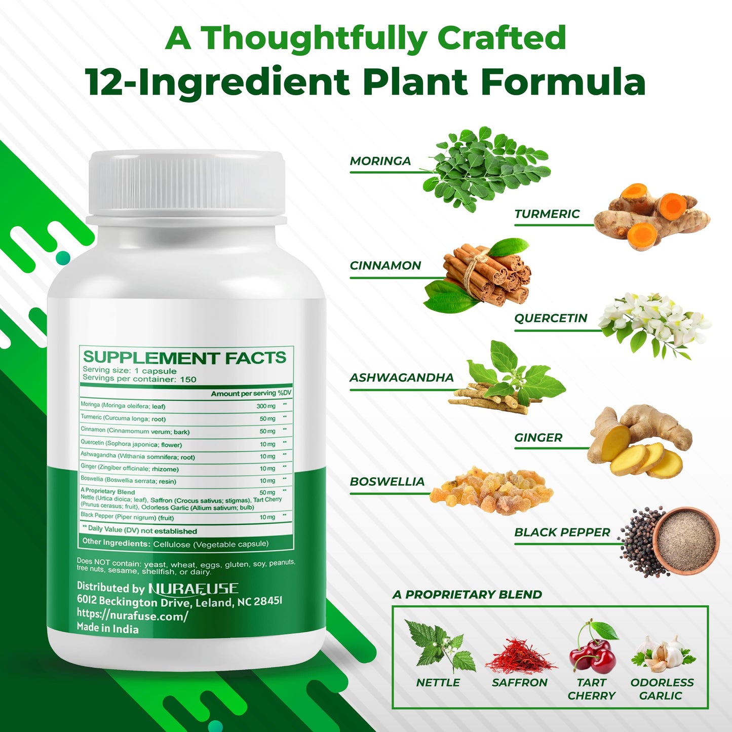 NURAFUSE Moringa 12-in-1 Supplement Capsule 150 Count