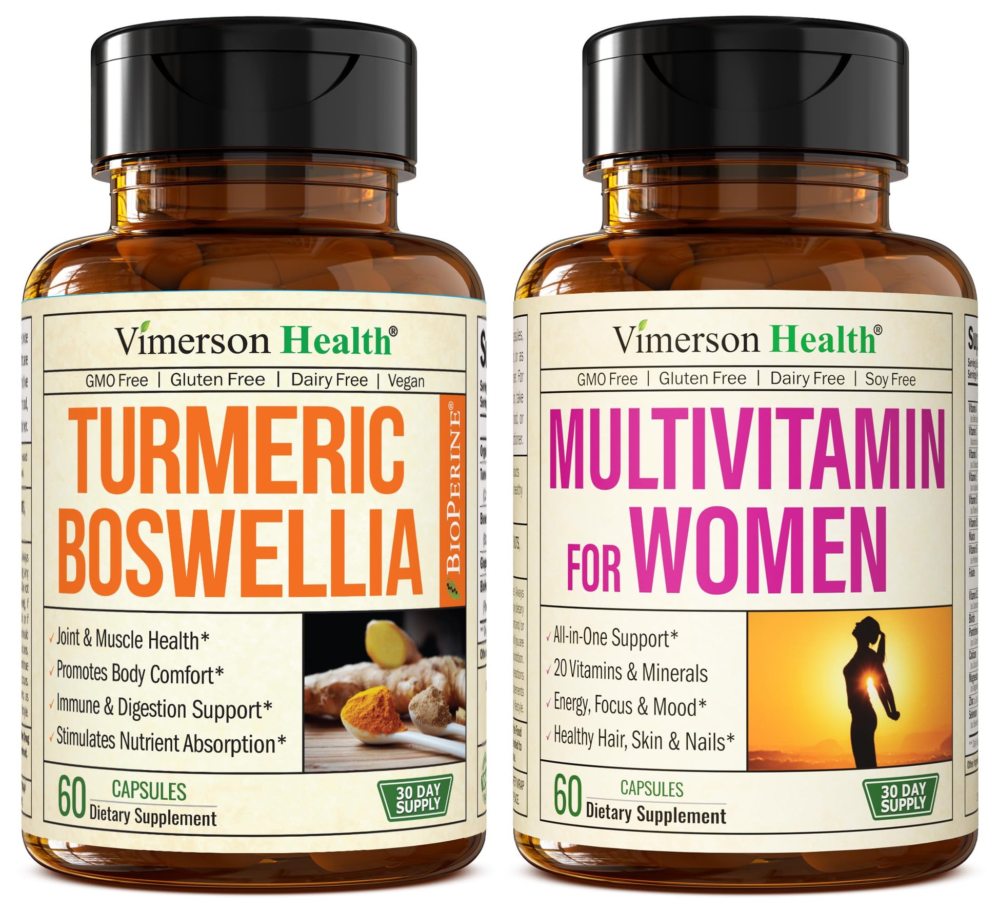 Vimerson Health Turmeric Curcumin Supplement with Boswellia Serrata Extract & Complete Multivitamin for Women 120 Capsules