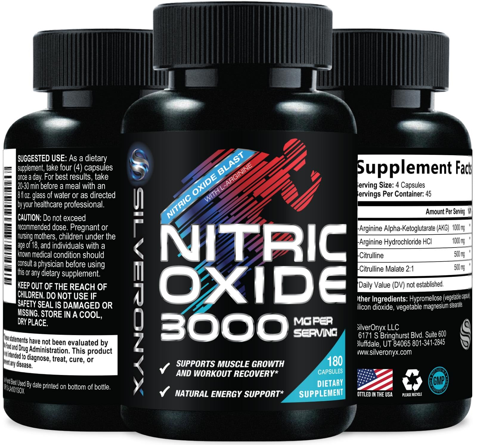 Silveronyx Extra Strength Nitric Oxide Booster Capsule, 180 Count