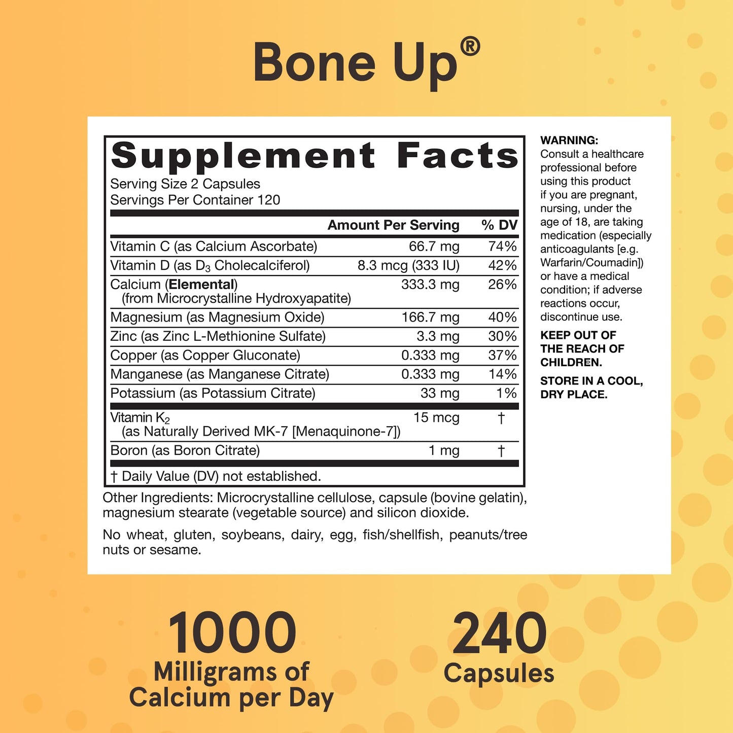 Jarrow Formulas BoneUp 1,000mg Calcium Per Day, 240 Capsules