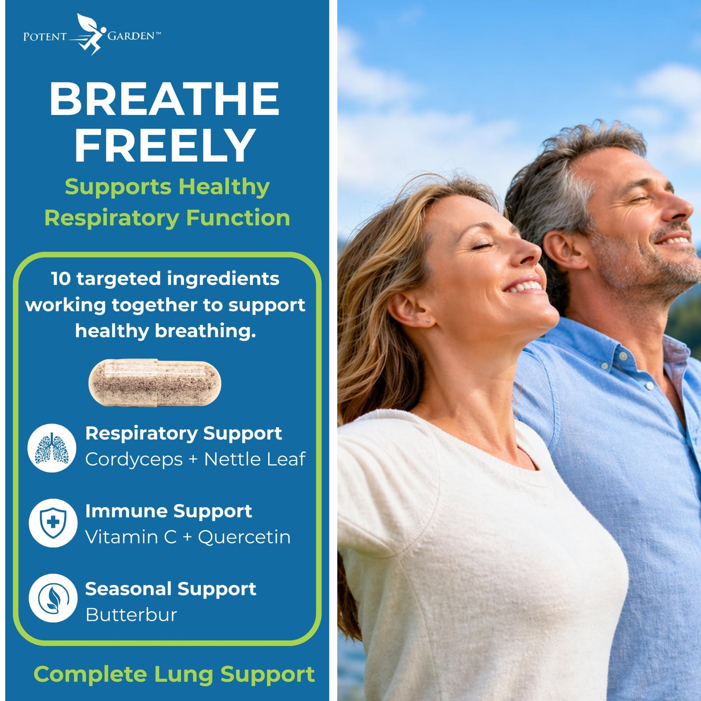 Potent Garden Lung Support Supplement with Vitamin C, Quercetin & Herbal Blend – Respiratory Wellness Formula for Breathing Support & Lung Health, 60 Capsules