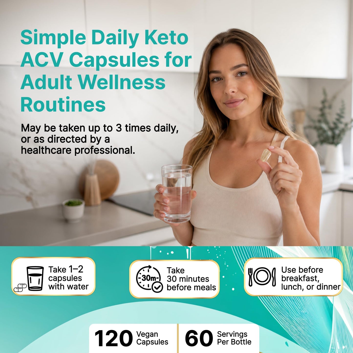 KetoZest Apple Cider Vinegar Keto Capsules, 120 Capsules