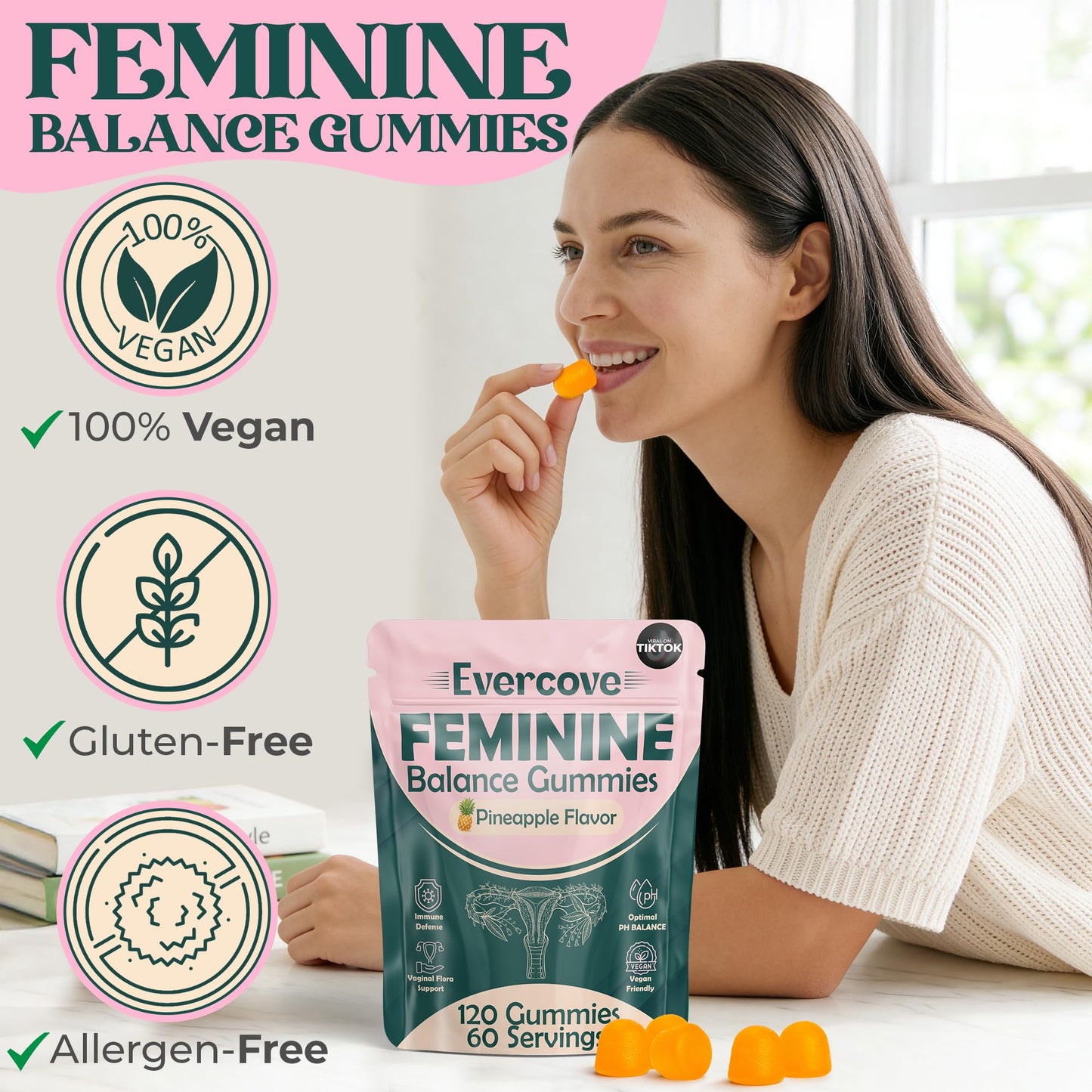 Evercove Premium Feminine Balance Gummies for Women, 120 Count