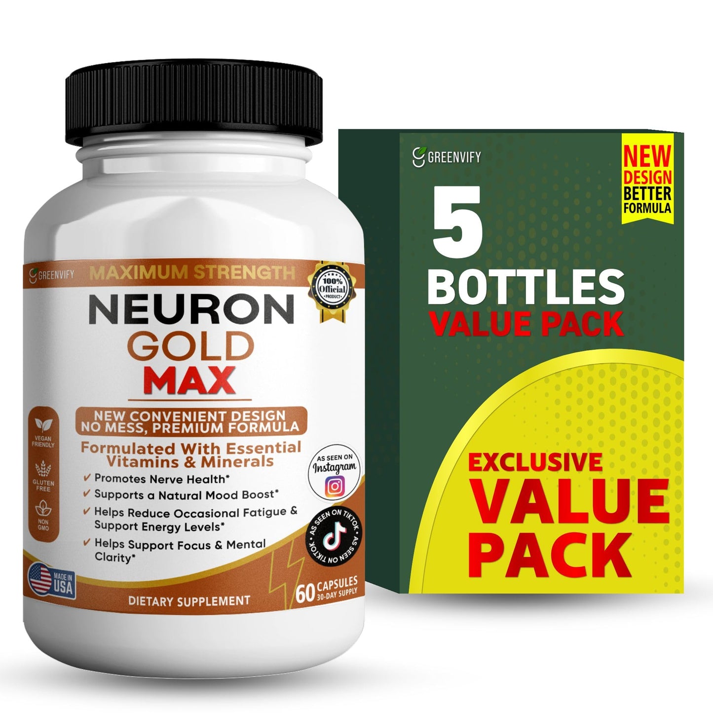 GREENVIFY Neuron Gold Max Maximum Strength Dietary Supplement 60 Capsules