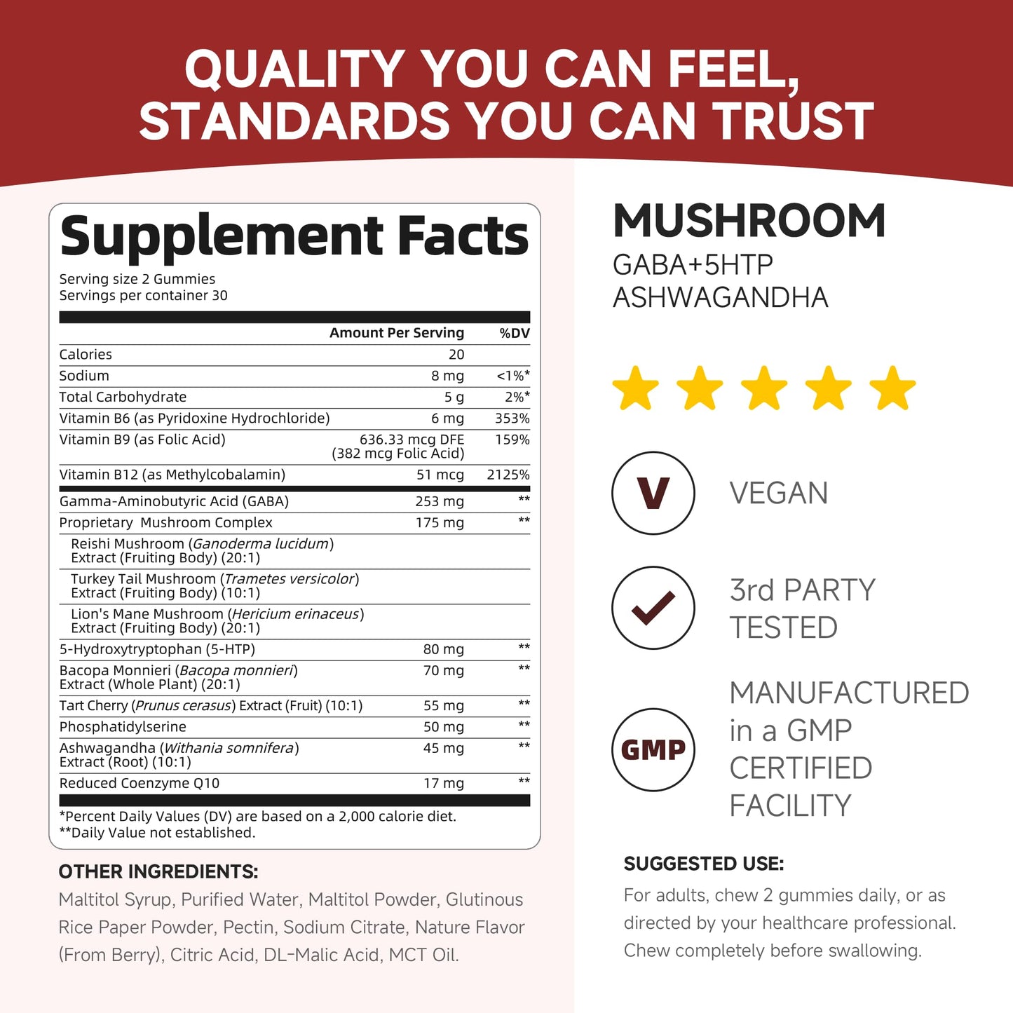 Lukaree GABA & Mushroom Supplement Gummy 60 Count